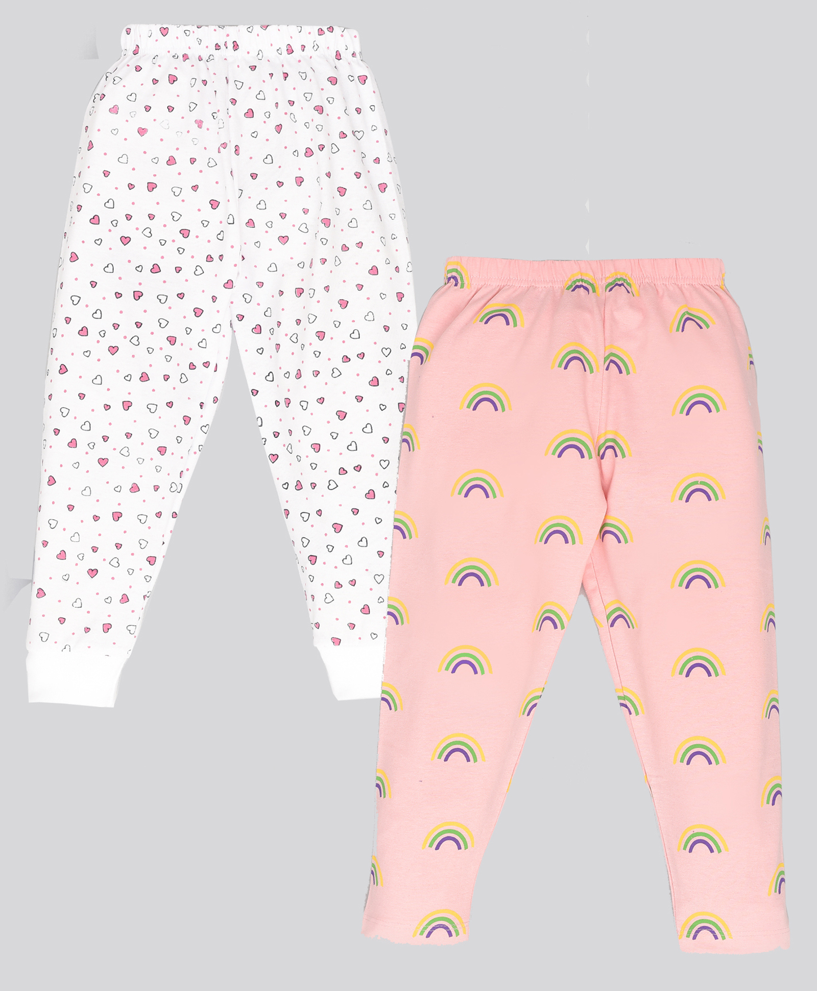 Kiwi Pack Of 2 Cotton Knit Rainbow Printed Lounge Pant - White & Pink-image-44