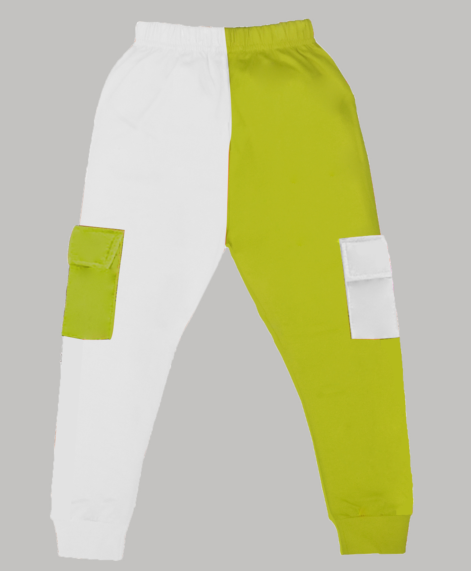hrit Kiwi Cotton Knit Colour Blocked Lounge Pant - White & Green-picture-14