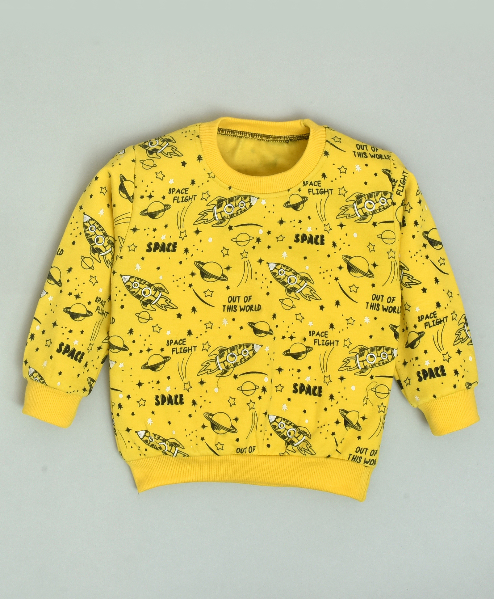 hrit Kiwi Cotton Knit Full Sleeves Space Theme Printed Light Winter Sweatshirt - Yellow-picture-37