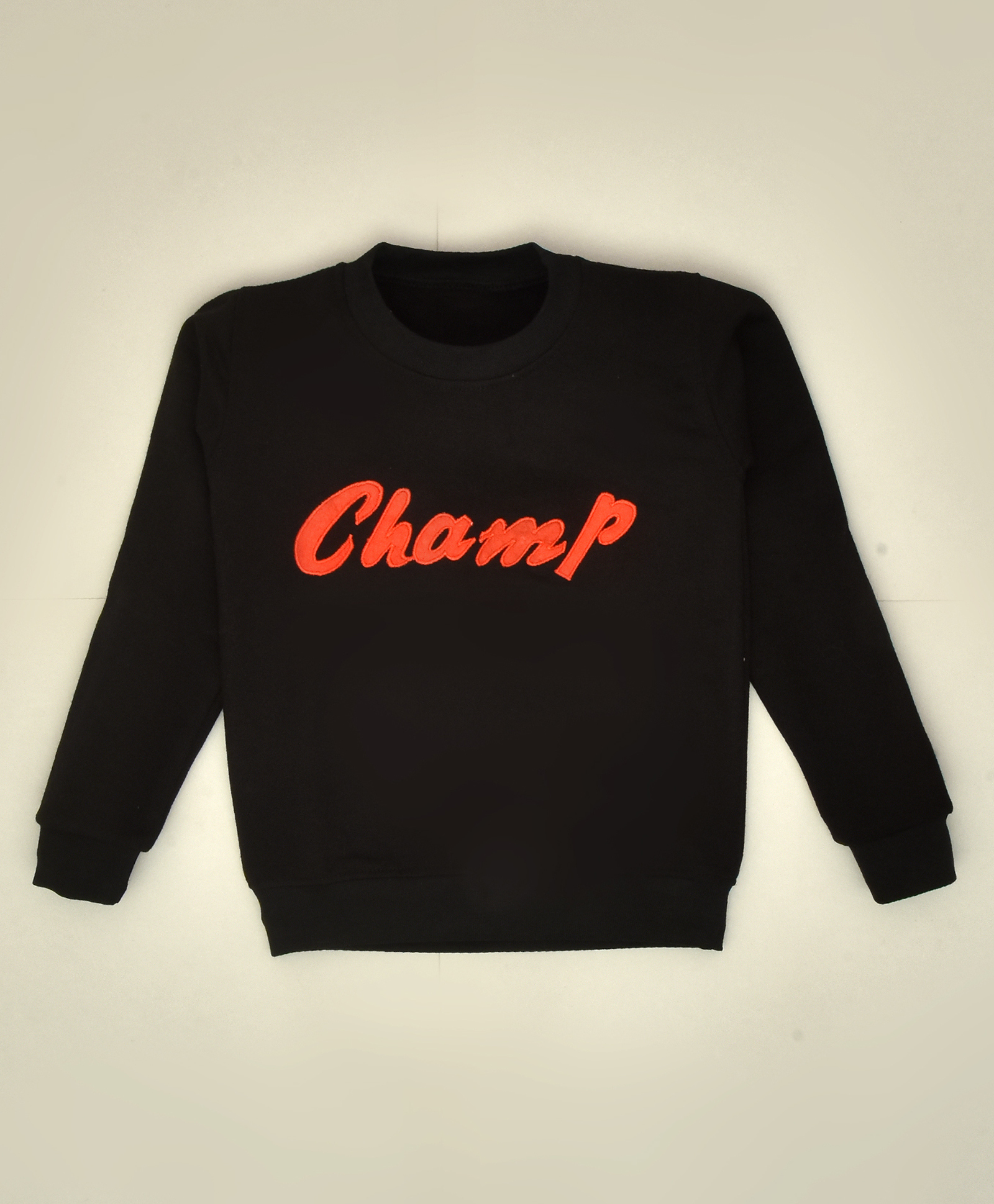 hrit Kiwi Cotton Knit Full Sleeves Champ Text Embroidered Light Winter Sweatshirt - Black-picture-32