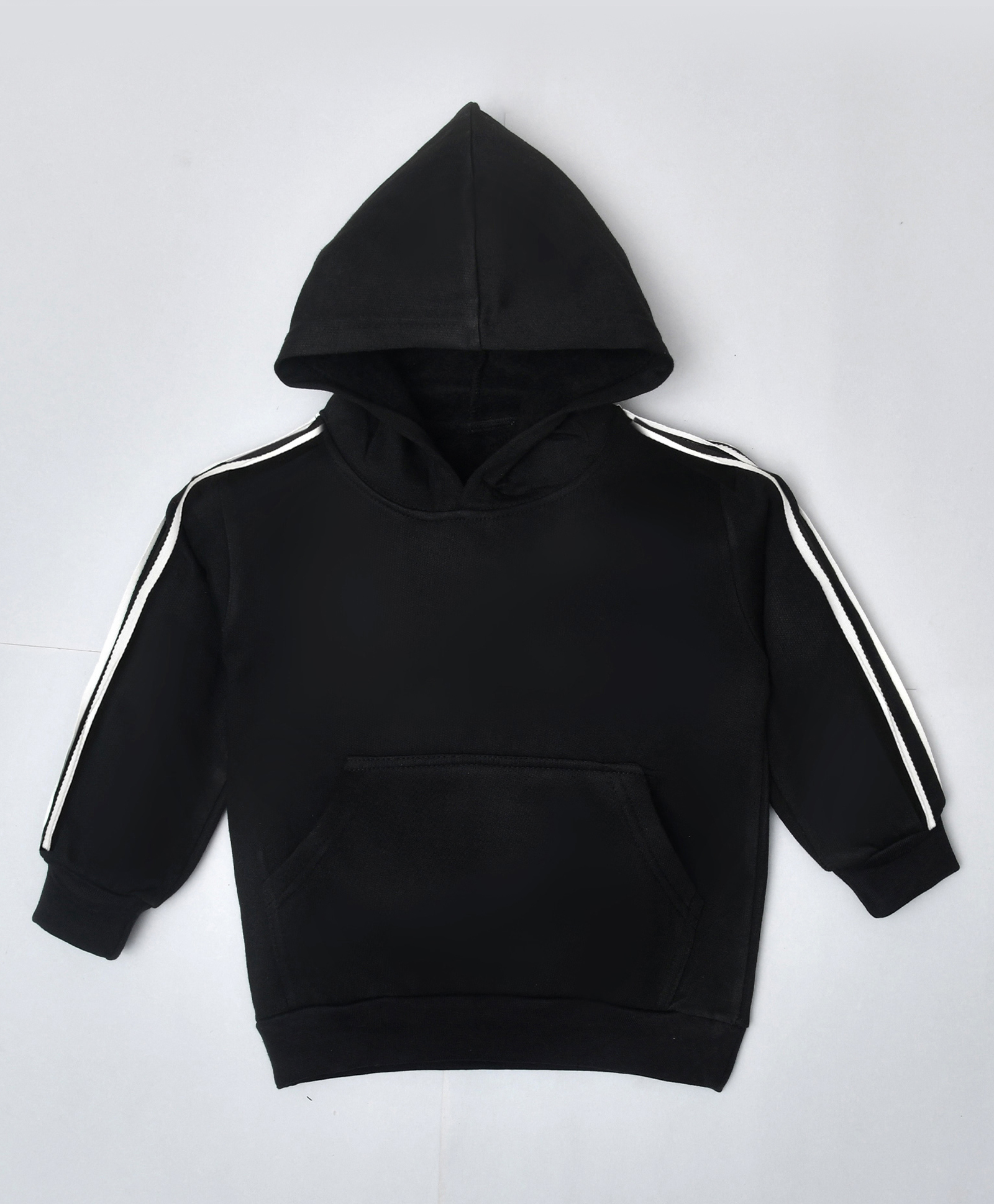 hrit Kiwi Cotton Knit Full Sleeves Side Taped Light Winter Hooded Sweatshirt - Black-picture-35