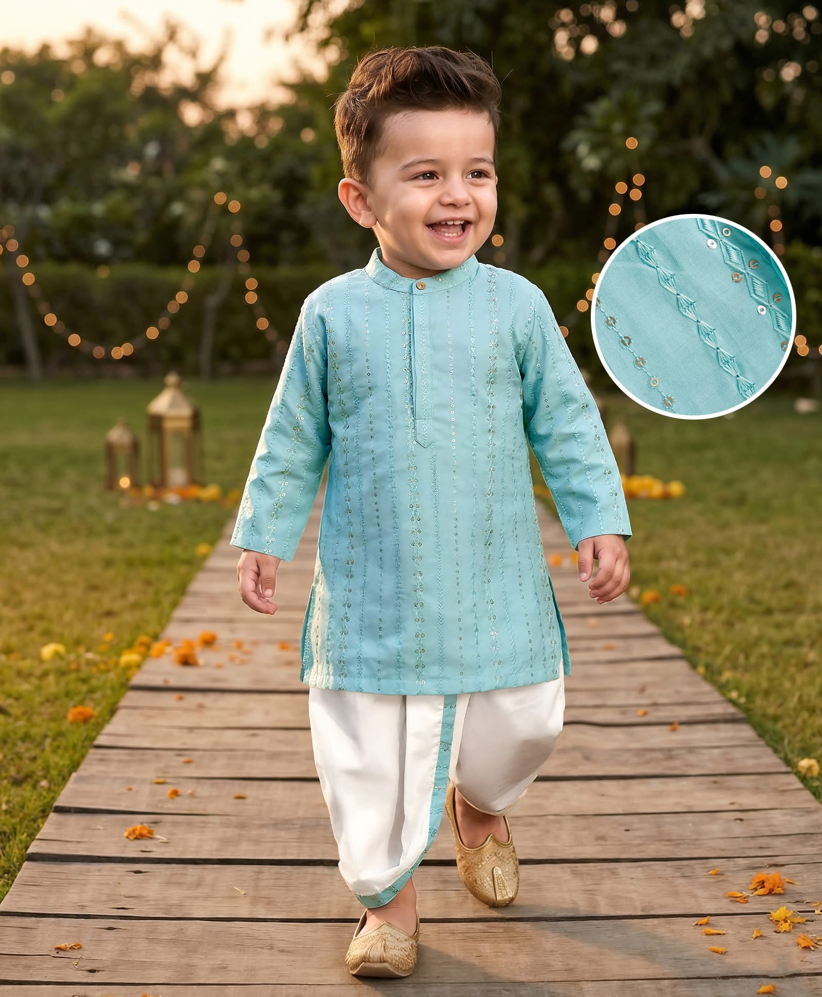 Babyhug Woven Full Sleeves Kurta & Dhoti Set With Sequin Detailing - Light Blue-picture-27