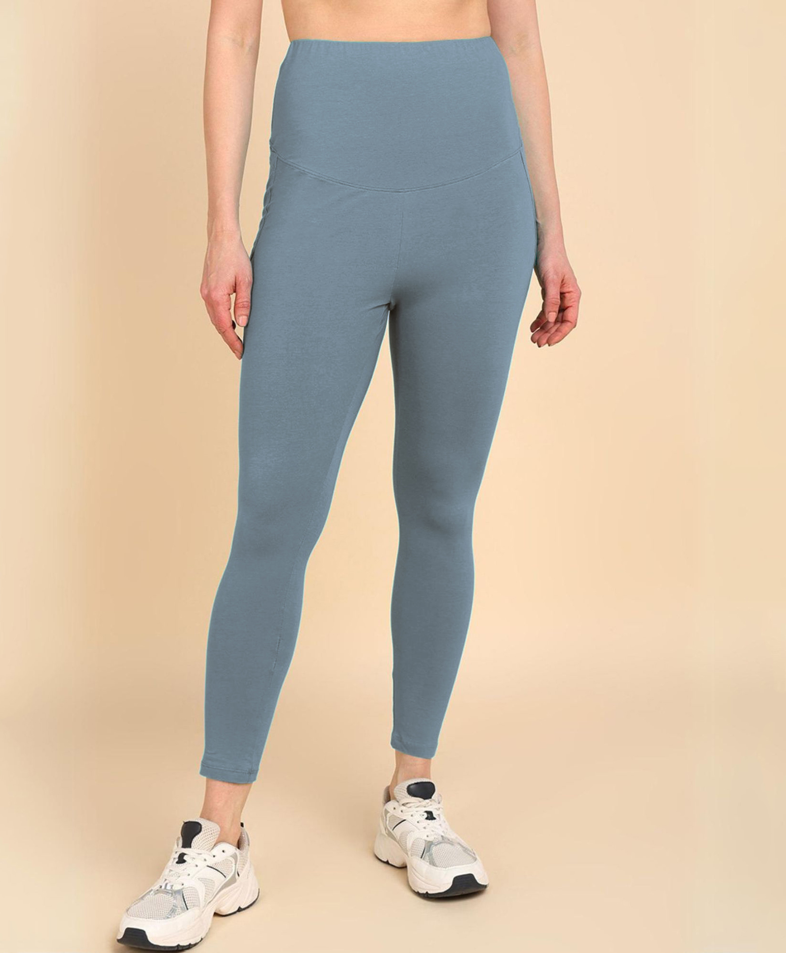 Zelena 95% Cotton 5% Elastane Solid Pre & Post Pregnancy Maternity Leggings - Blue-picture-24