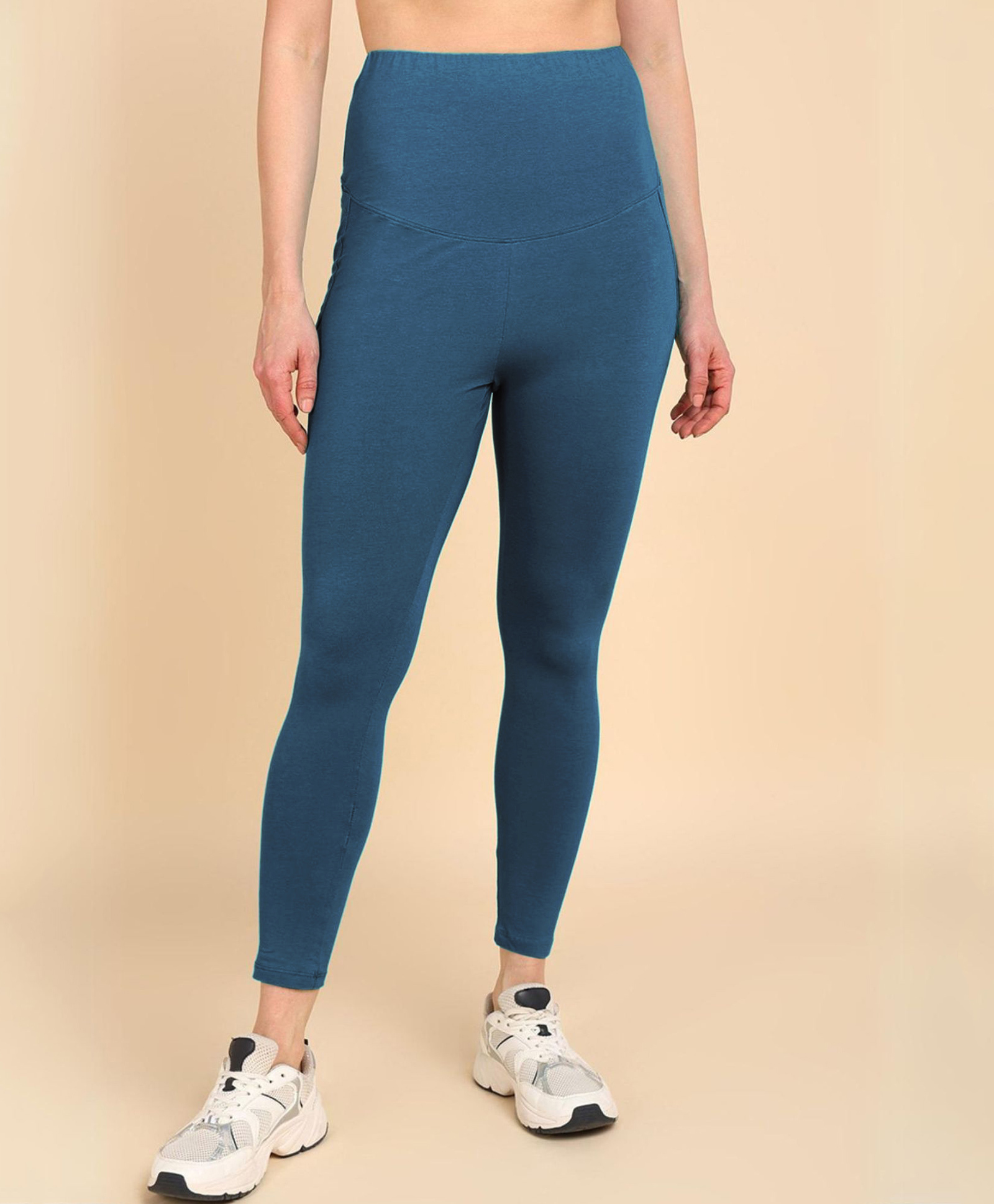 Zelena 95% Cotton 5% Elastane Solid Pre & Post Pregnancy Maternity Leggings - Airforce-picture-27