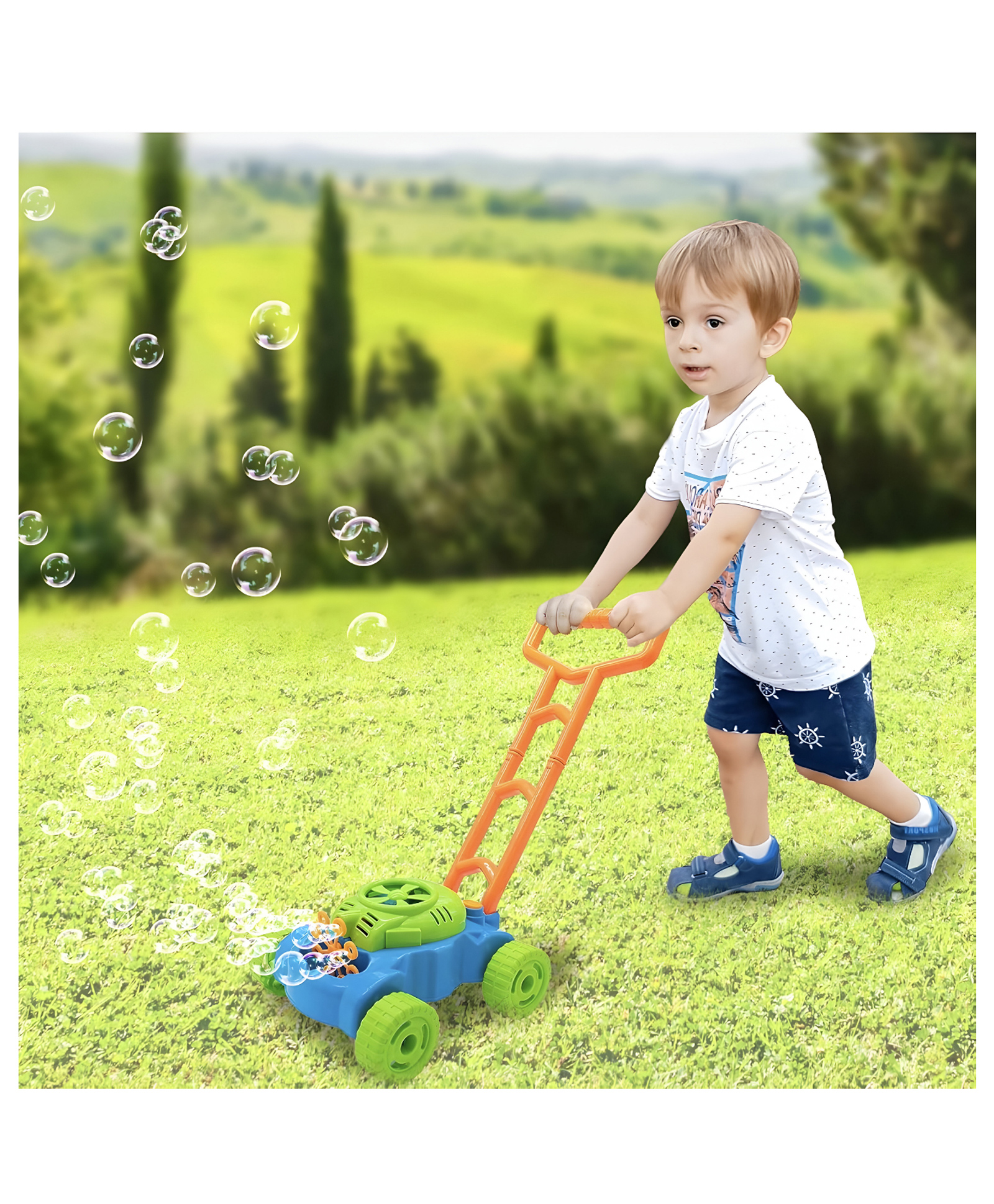 NEGOCIO Auto Bubble Mower, Spill-proof Bubble Lawn Mower Toy, Outdoor Activity Walker Gardening Tools for Girl, Boy, Kids, Summer Toy, Durable Lightweight-pack of 1