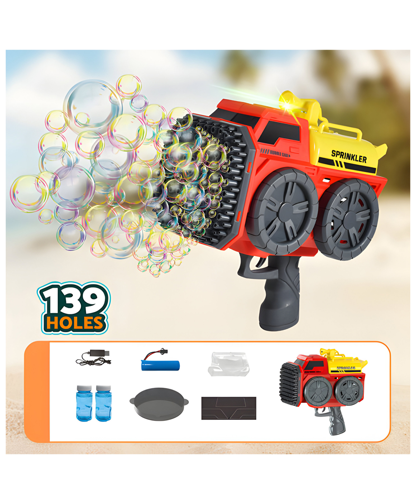 NEGOCIO 139 Hole Sprinkler Bubble Machine Gun With Bubble Refill Solution Automatic Bubble Car Toy Indoor Outdoor for Party Birthday- Pack of 1 - Red-image-6