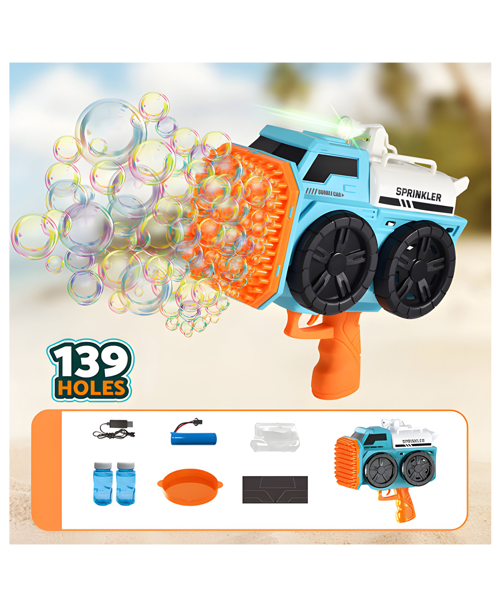NEGOCIO 139 Hole Sprinkler Bubble Machine Gun With Bubble Refill Solution Automatic Bubble Car Toy Indoor Outdoor for Party Birthday- Pack of 1 - Blue