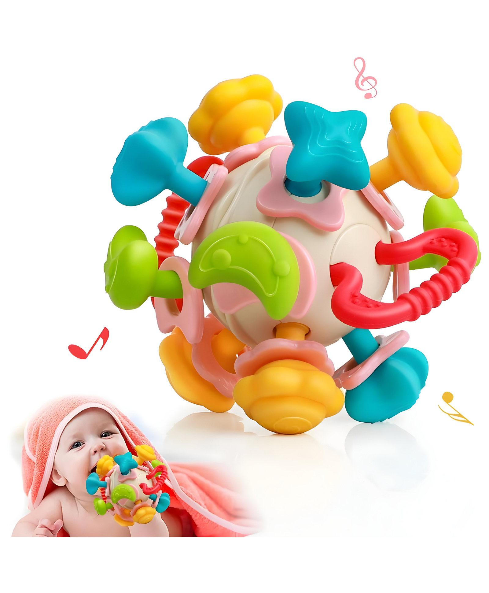 NEGOCIO Teething Toys Babies Soft Chewable Baby Teether Toys Safe Baby Sensory Toys Rattles & Montessori Toys Teething Relief- Pack of 1