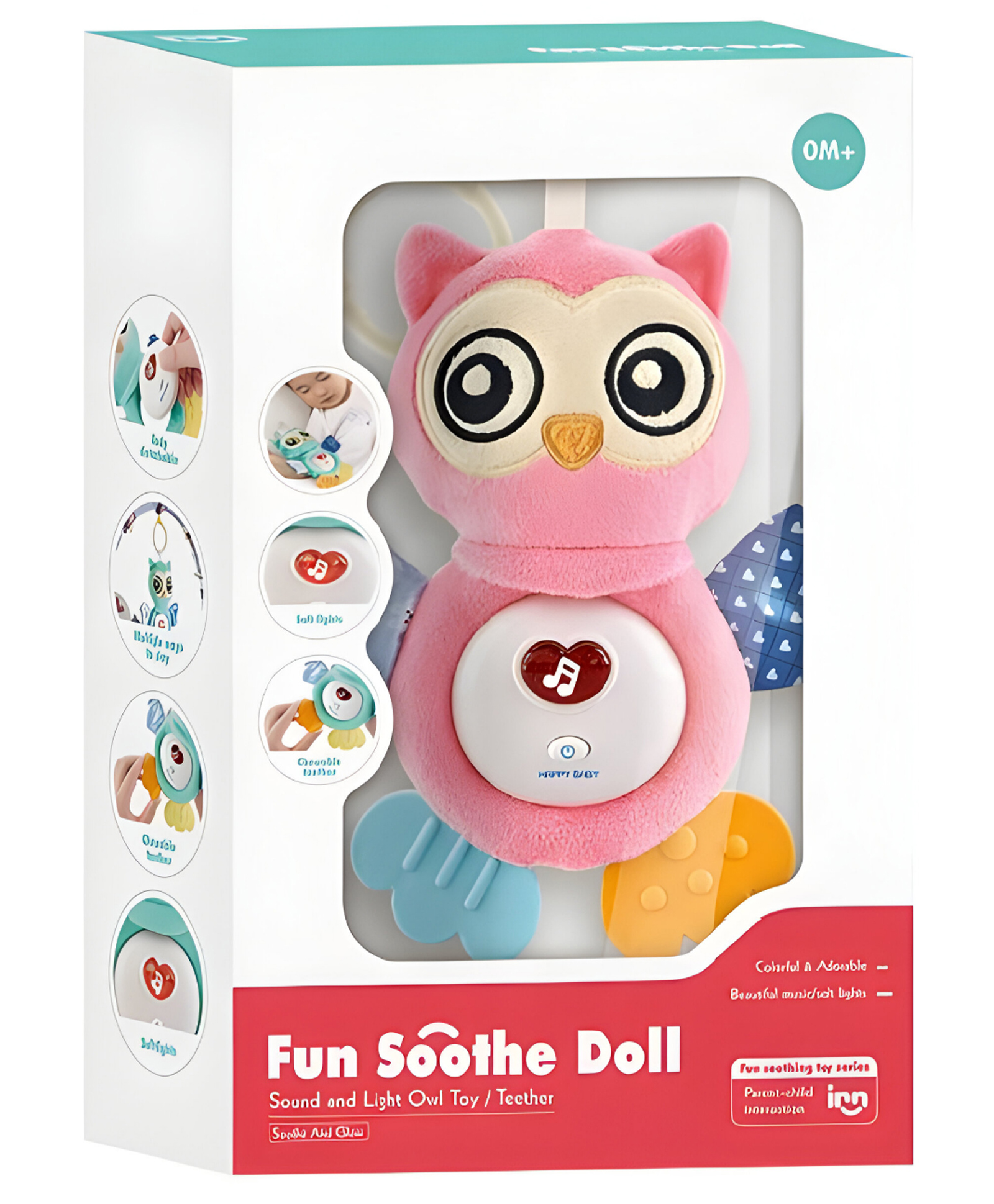 NEGOCIO Baby Soothing Owl Baby Toys Custom Stuffed Animals Plush Toys With Light Music-pack of 1 - Pink - Height 18.5 cm-picture-17