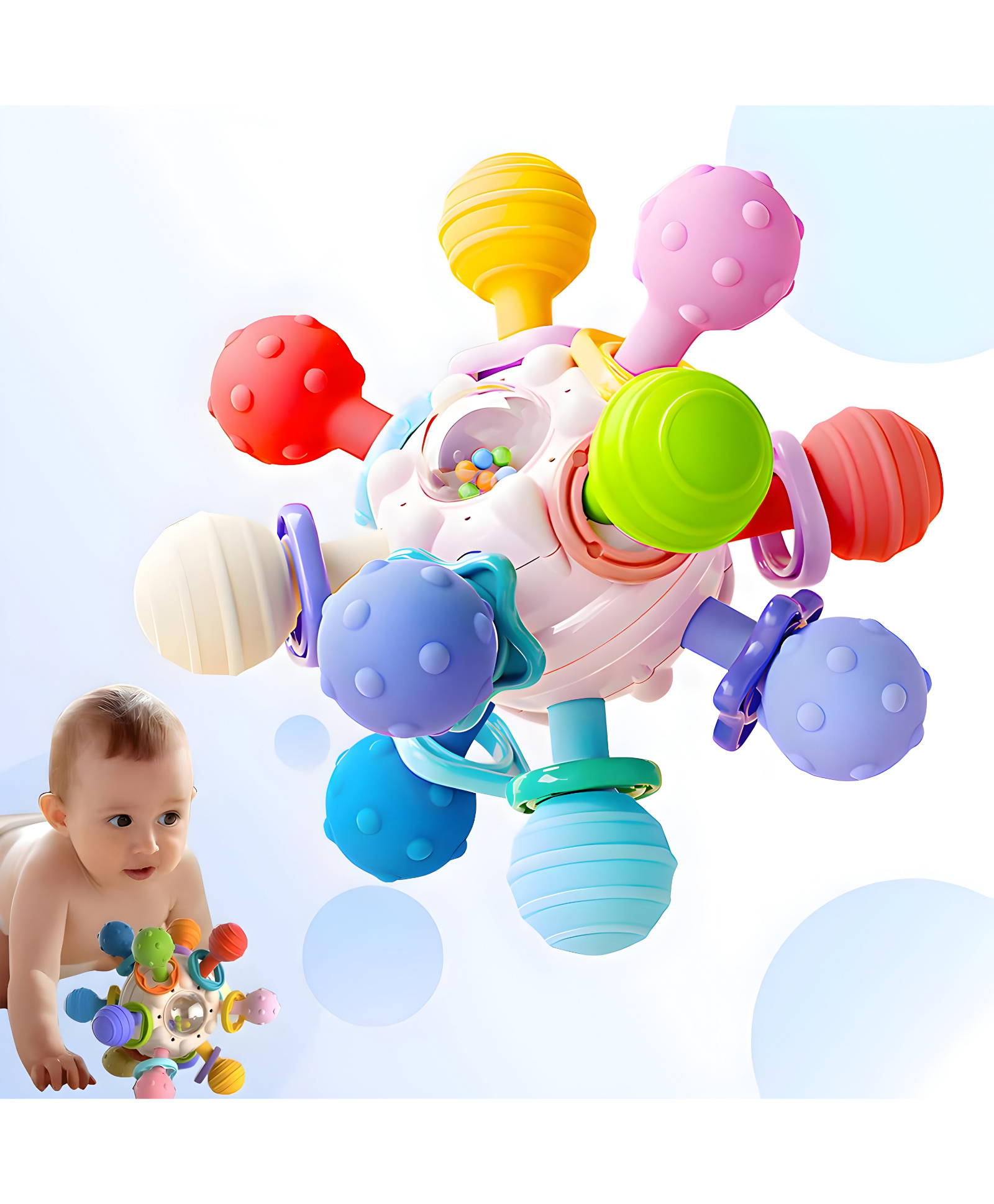 NEGOCIO Baby Teether Toy Ball Chewable Baby Tooth Toy Infant Toys Food Grade Bpa Free Silicone Baby Teether- Pack of 1 - Color May Vary-picture-10
