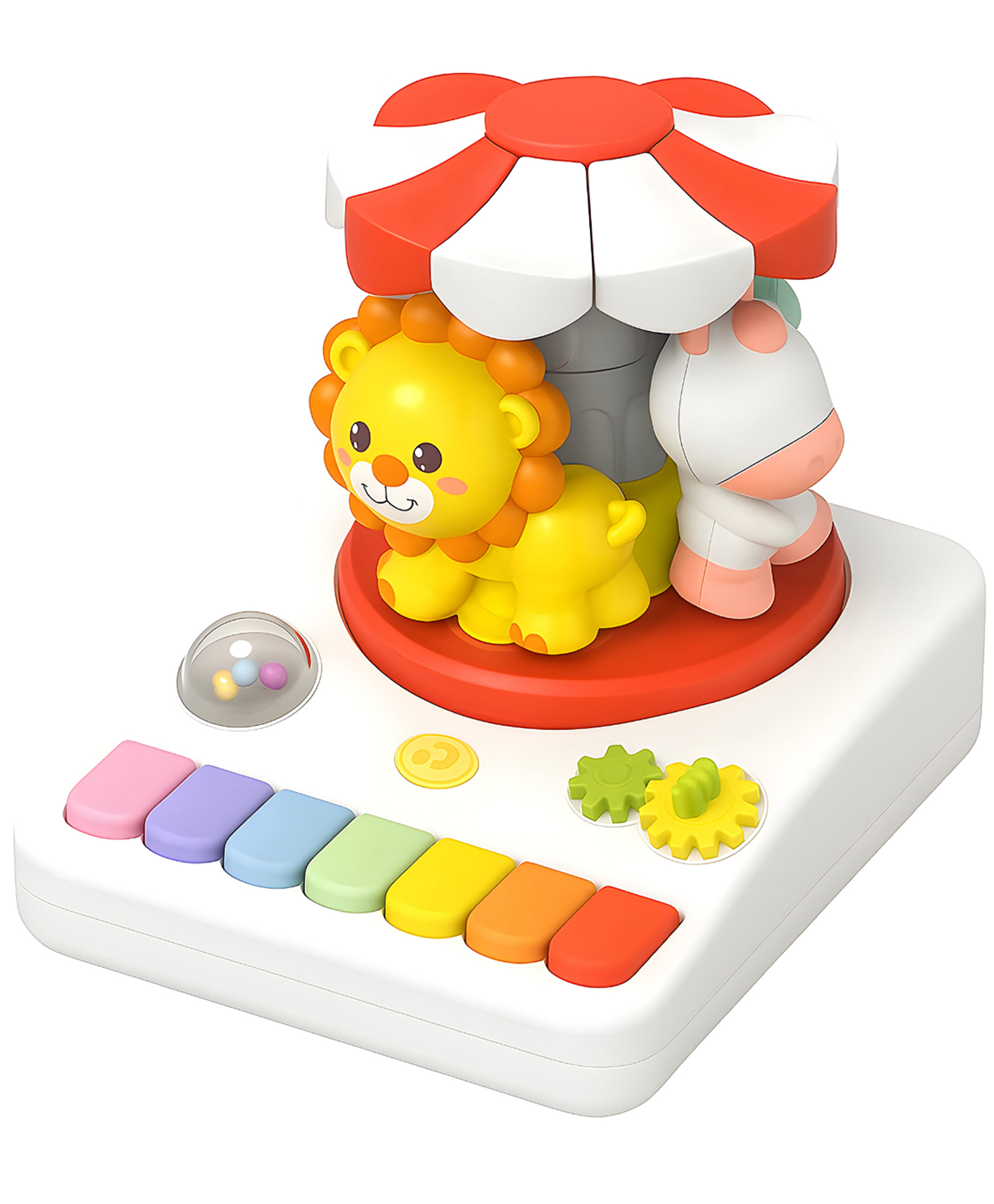 NEGOCIO Musical Toy Carousel Engaging baby toy rotating animal figures light-up piano keys in rainbow colors, spinning gears and introduces sound and color recognition.- PACK OF 1 - RED-image-8