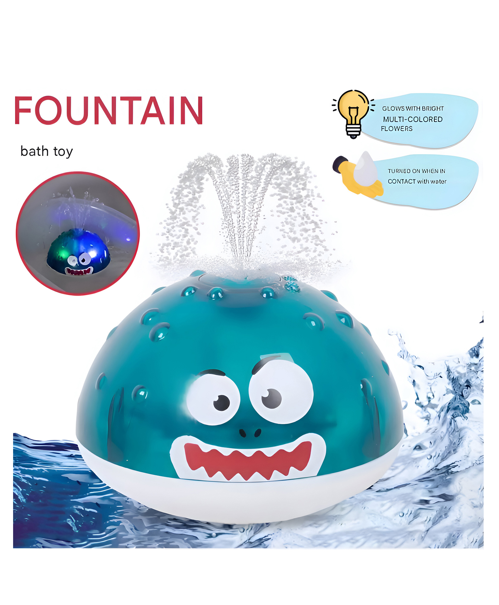 NEGOCIO Funny Kids Bathroom Summer Toy Cute Globefish Baby Bath Time Spray Water Toy With Light- Pack of 1