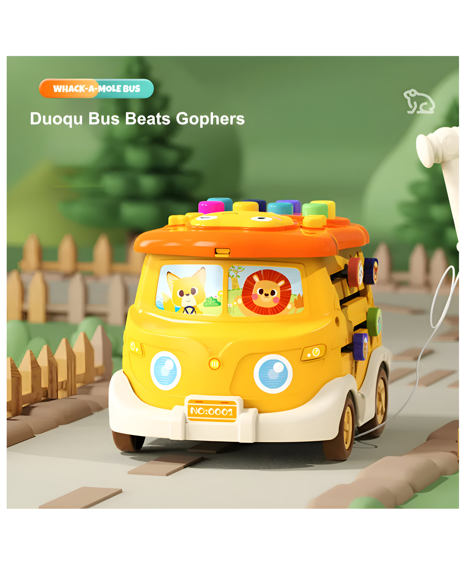 NEGOCIO Cute Frog Drag Sliding Car Learning Toys Knocked Musical Piano Bus for Kids- Pack of 1- Color Yellow-image-32