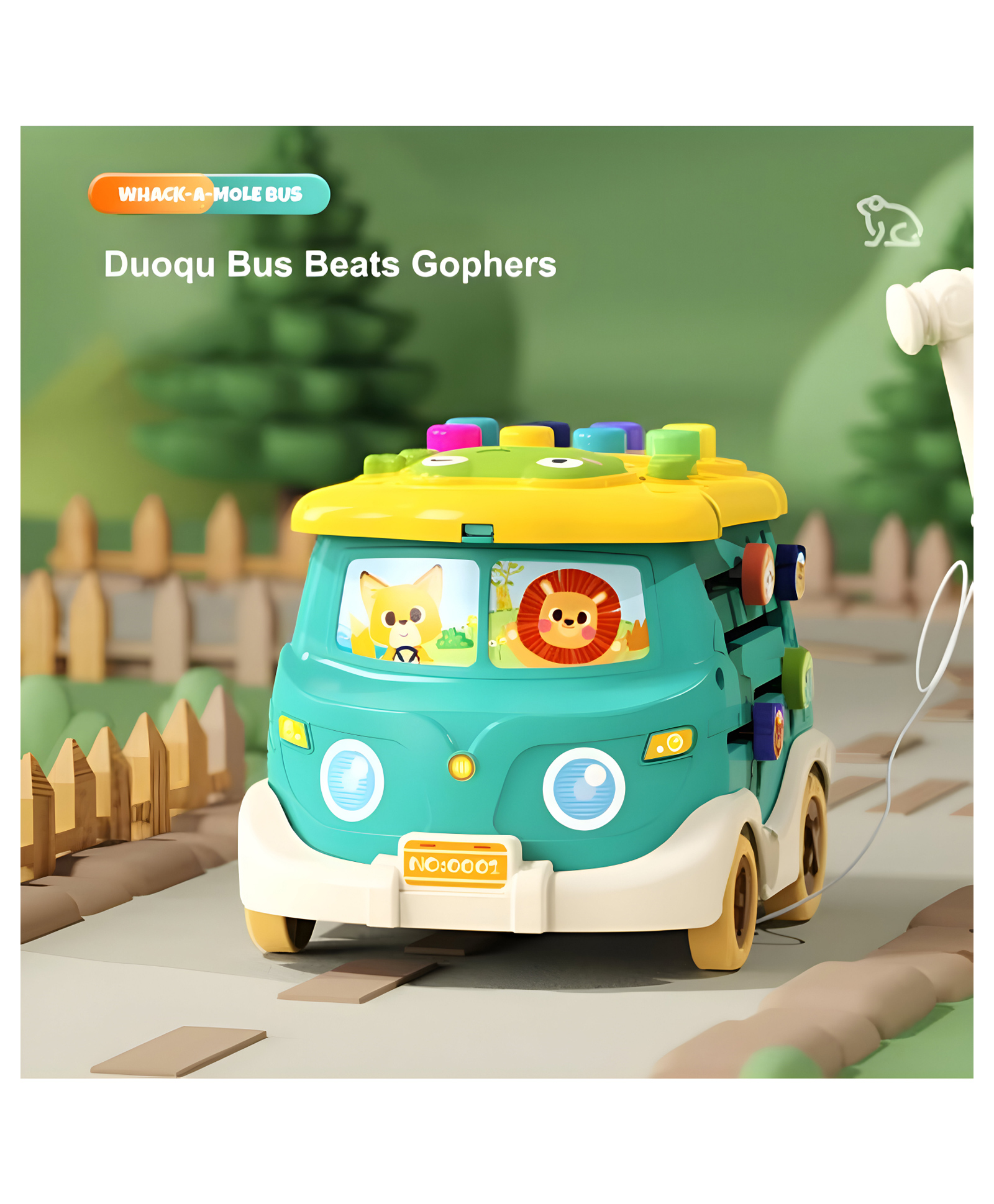 NEGOCIO Cute Frog Drag Sliding Car Learning Toys Knocked Musical Piano Bus for Kids- Pack of 1- Color Blue-image-2