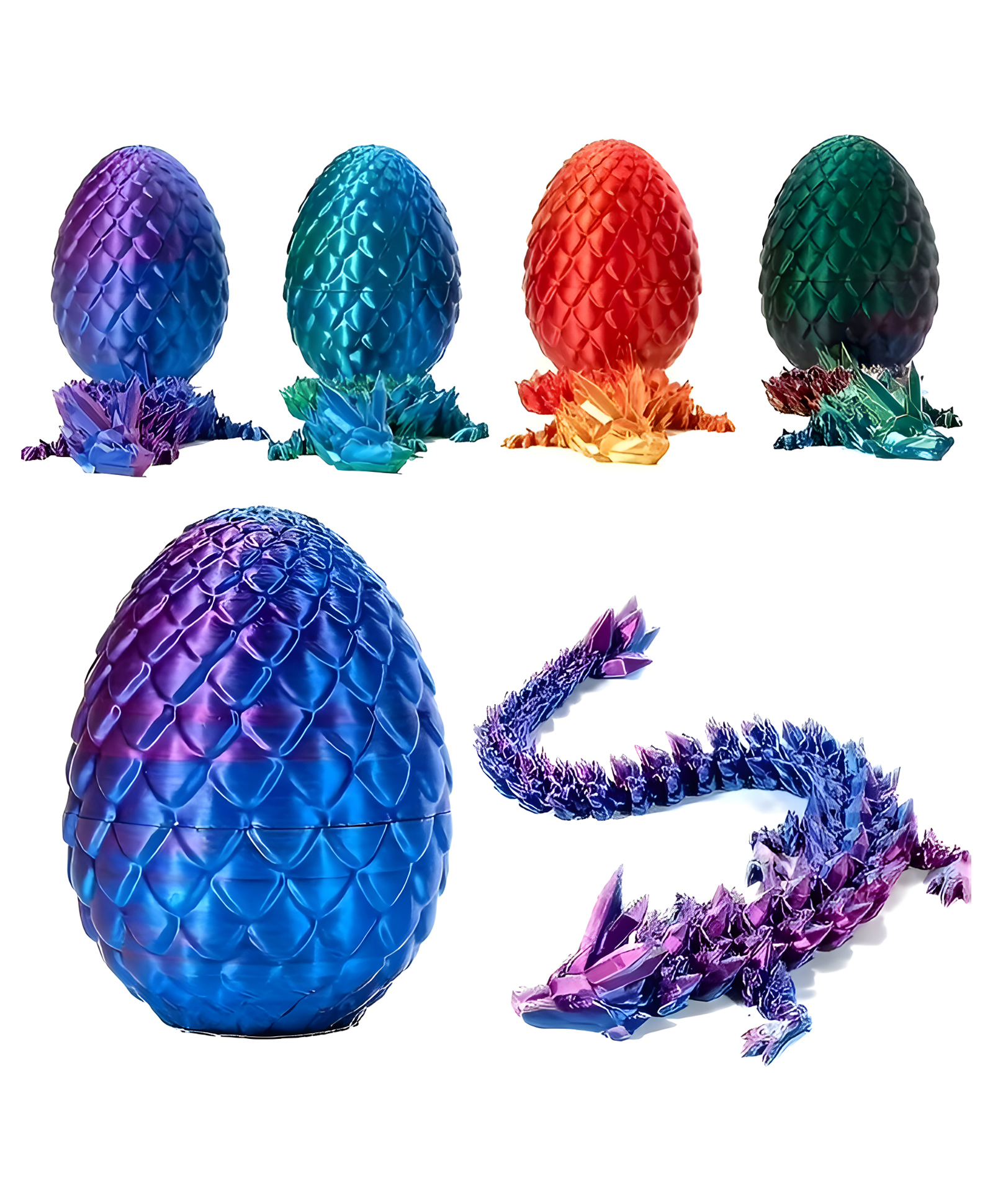 NEGOCIO 3d Printed Dragon, Rotatable and Poseable 3d Articulated Dragon Toy Articulated Crystal Dragon Egg- Pack of 1- Color May Vary