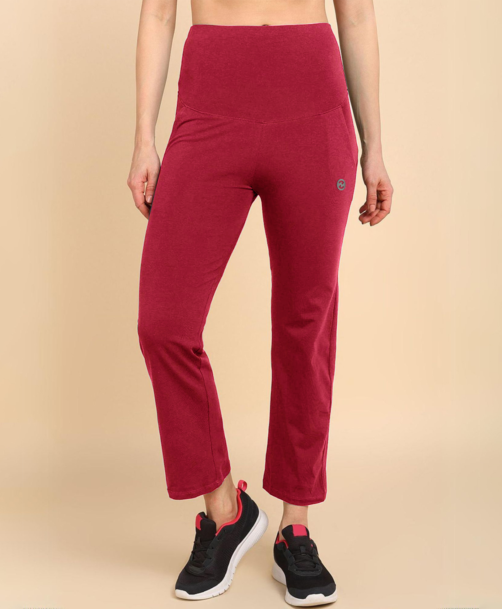 Zelena 95% Cotton 5% Elastane Knit Solid Pre & Post Pregnancy Maternity Pants - Deep Red-picture-10