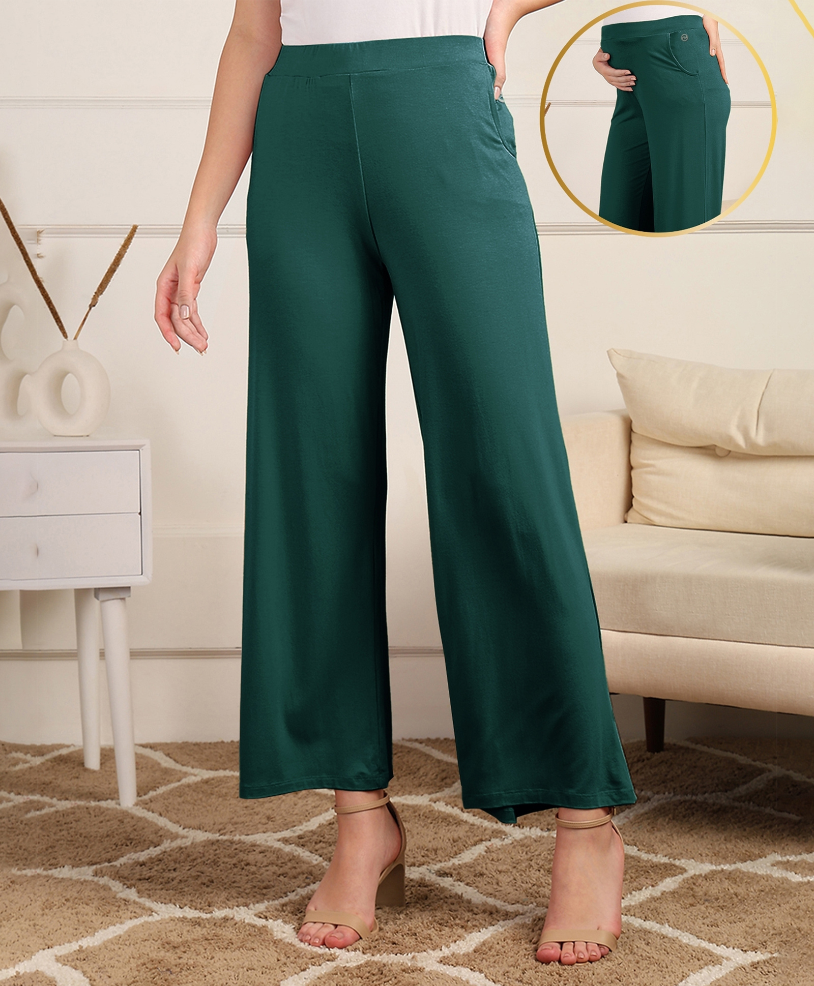 Zelena 95% Viscose 5% Lycra Knit Solid Pre & Post Pregnancy Maternity Pants - Deep Emerald-picture-18