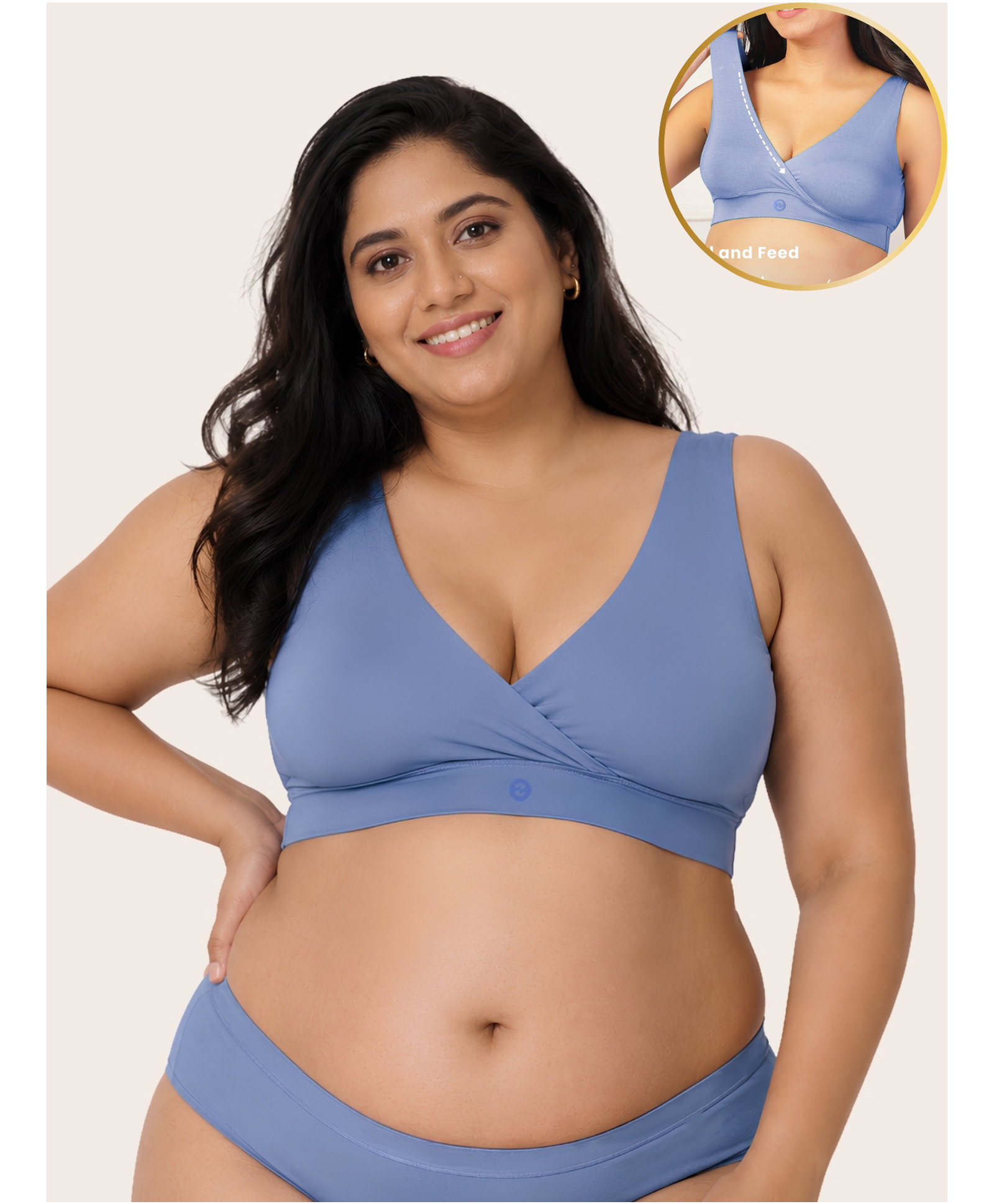 Zelena 95% Modal 5% Elastane Padded Solid Maternity Bra With Front Open Nursing Access - Medium Blue-picture-11