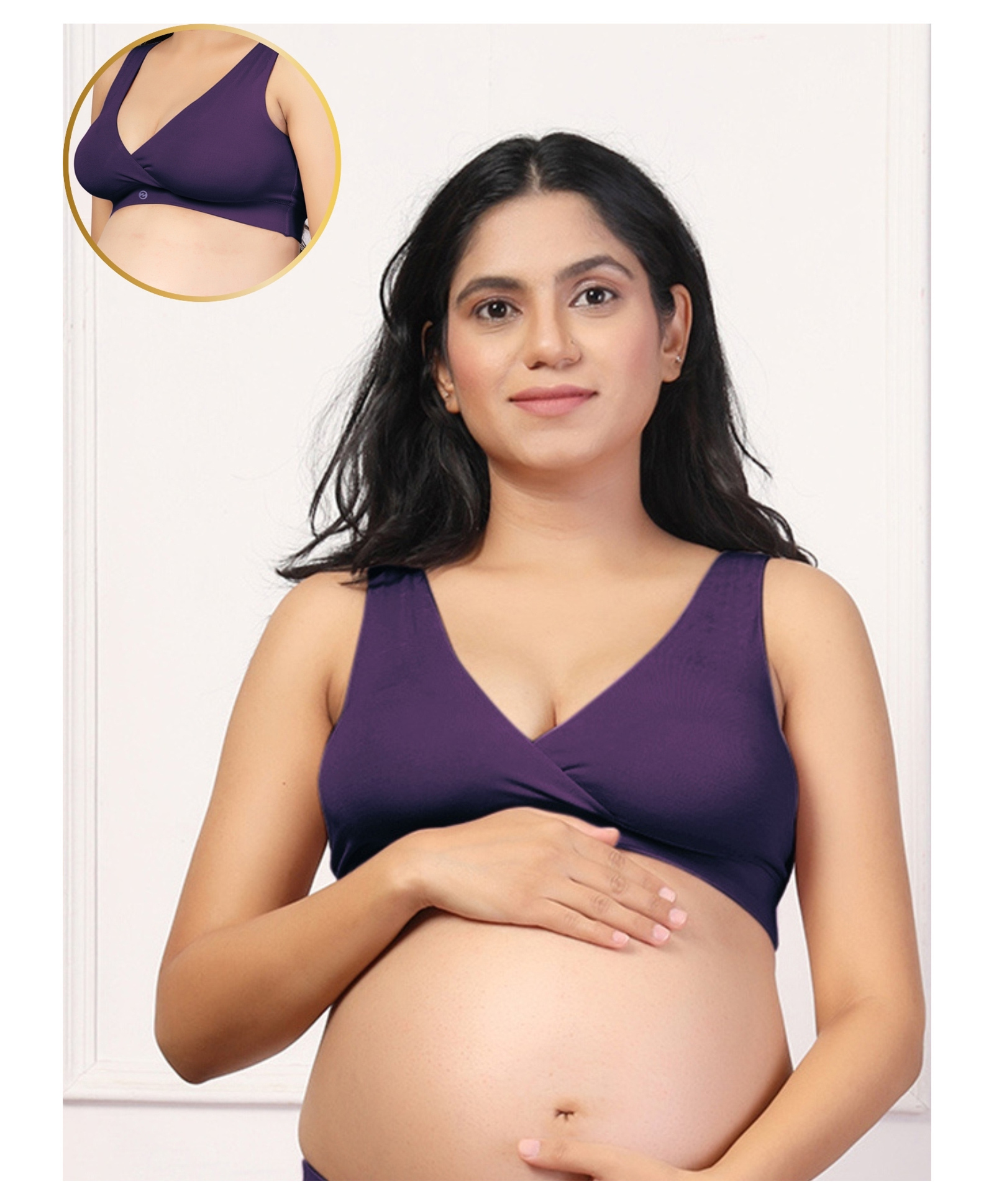 Zelena Modal Padded Solid Maternity Bra With Front Open Nursing Access - Wine-image-24