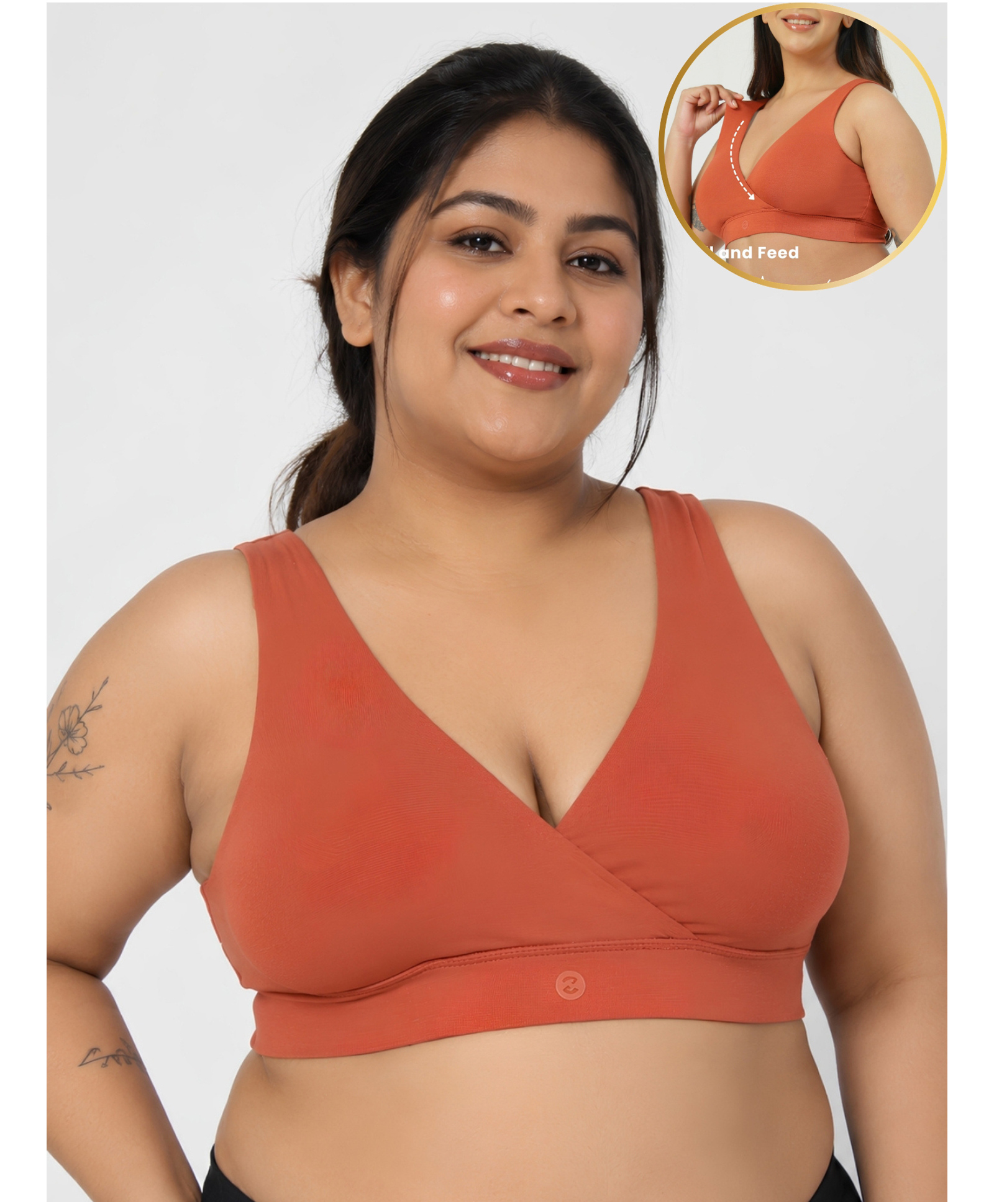 Zelena 95% Modal 5% Elastane Knit Sleeveless Solid Padded Maternity Bra With Nursing Access - Rust-picture-33