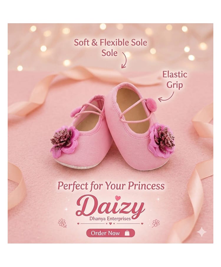Daizy Floral Glitter Applique Detailed With Buckle Closure Booties - Baby Pink-picture-21