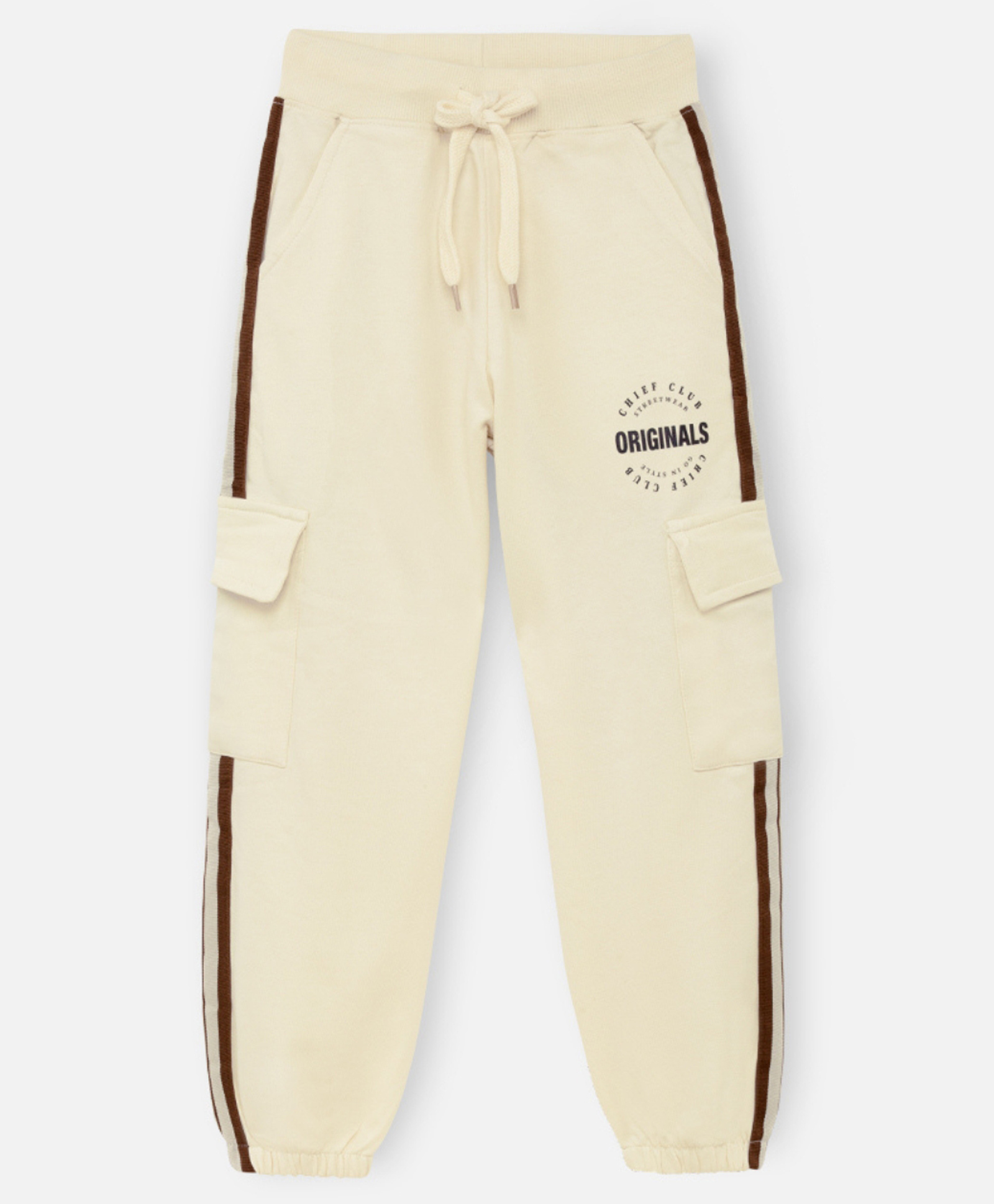 Nap Chief Pure Cotton Knit Originals Text Printed & Side Taped Track Pants - Beige-picture-20
