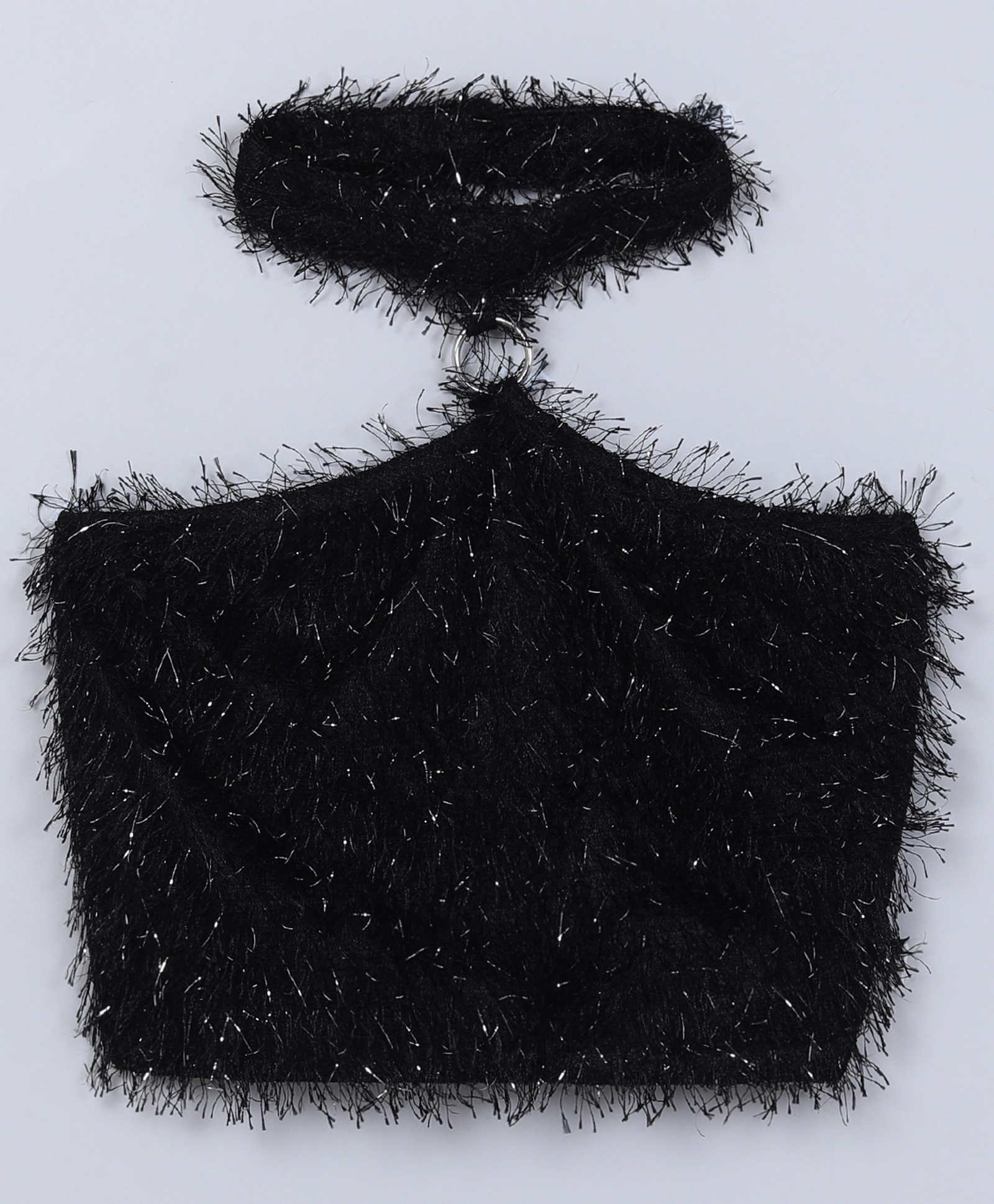 Taffykids Fur Knit Sleeveless Solid Halter Neck Crop Top - Black-picture-32
