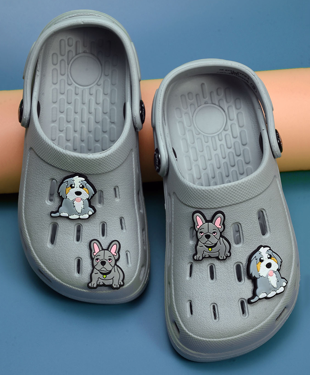 Yellow Bee Cute Puppies Applique Detailed Perforated Slingback Clogs - Grey-image-20