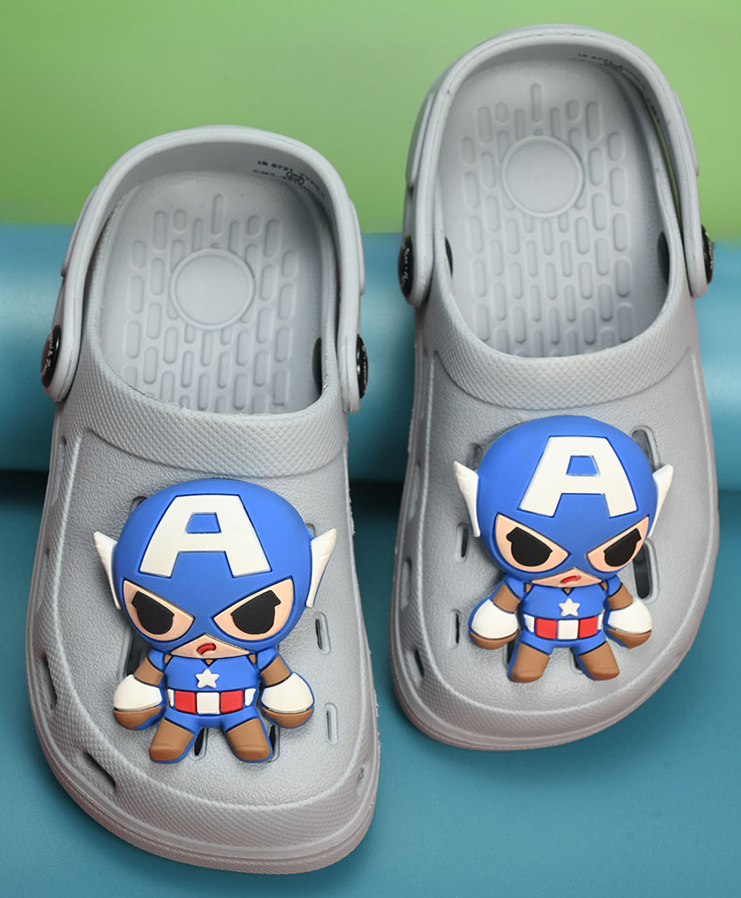 Yellow Bee Marvel Featuring Captain America 3D Applique Detailed Perforated Slingback Clogs - Grey-picture-45