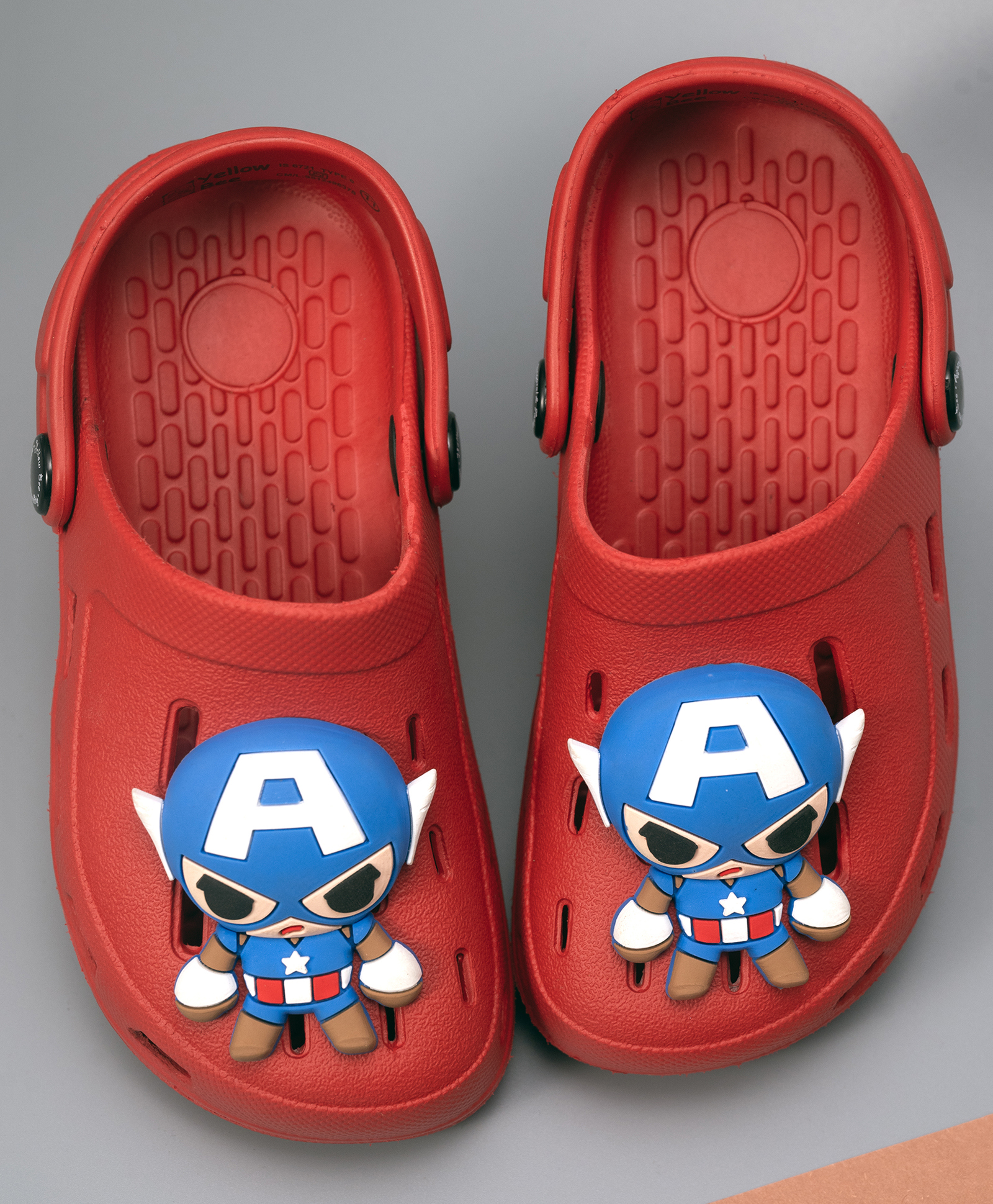 Yellow Bee Marvel Featuring Captain America 3D Applique Detailed Perforated Slingback Clogs - Red-picture-11