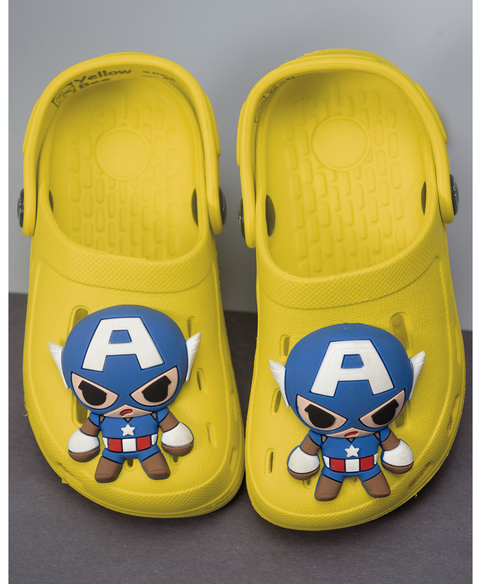 Yellow Bee Marvel Featuring Captain America 3D Applique Detailed Perforated Slingback Clogs - Yellow-picture-11