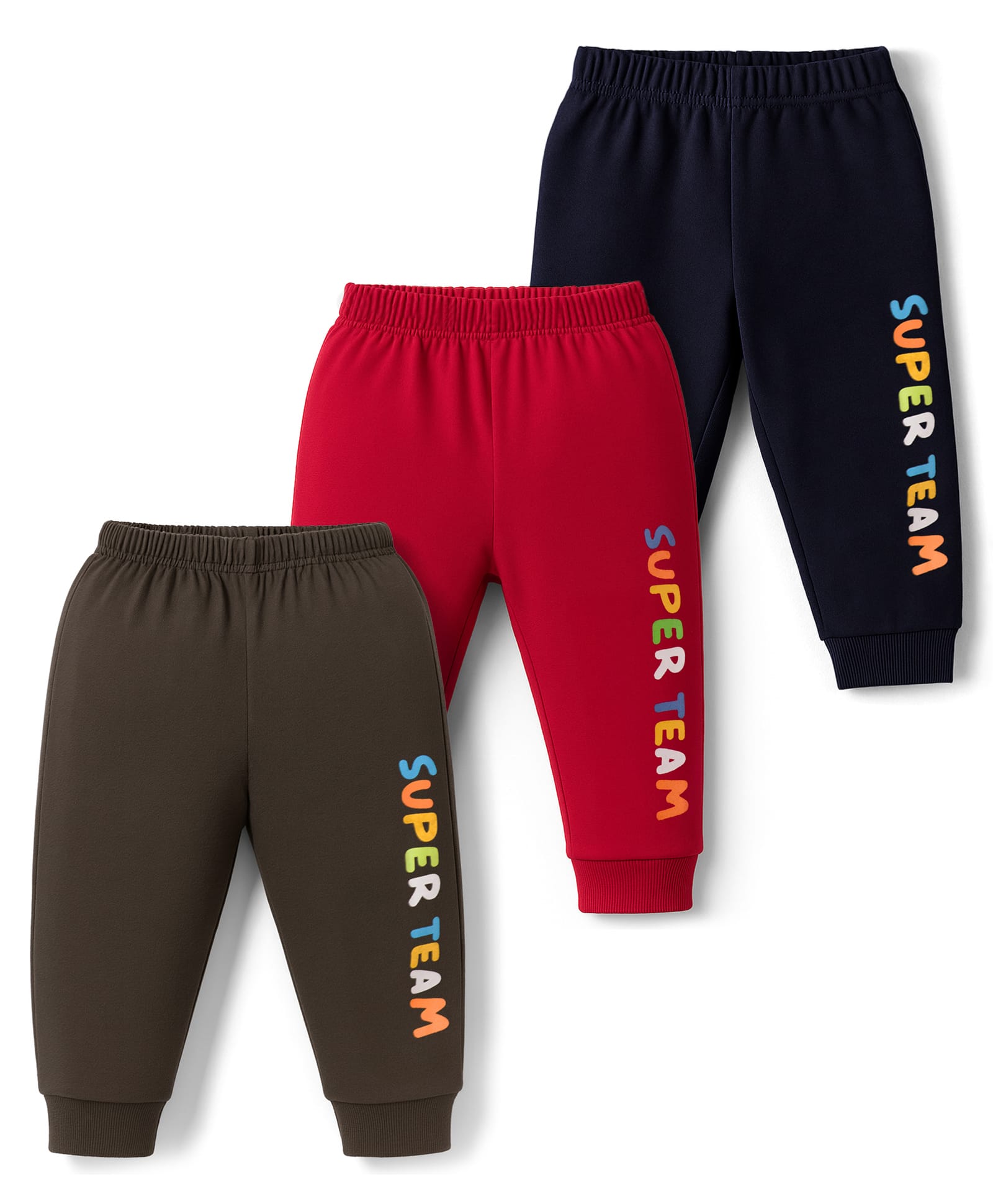 Zero Knit Full Length Fleece Pants With Animal Print Pack Of 3 - Red Navy Blue & Brown-picture-33