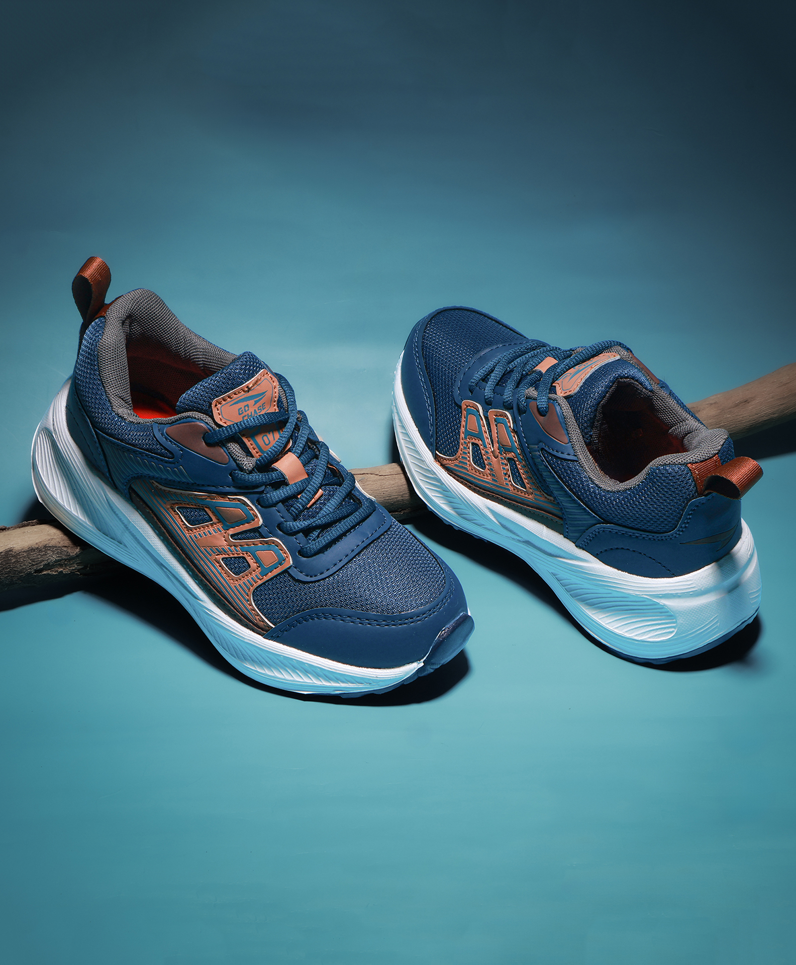 asian Mesh Detailed & Colour Blocked Lace Up Shoes - Blue Dark Grey & Tan-picture-15