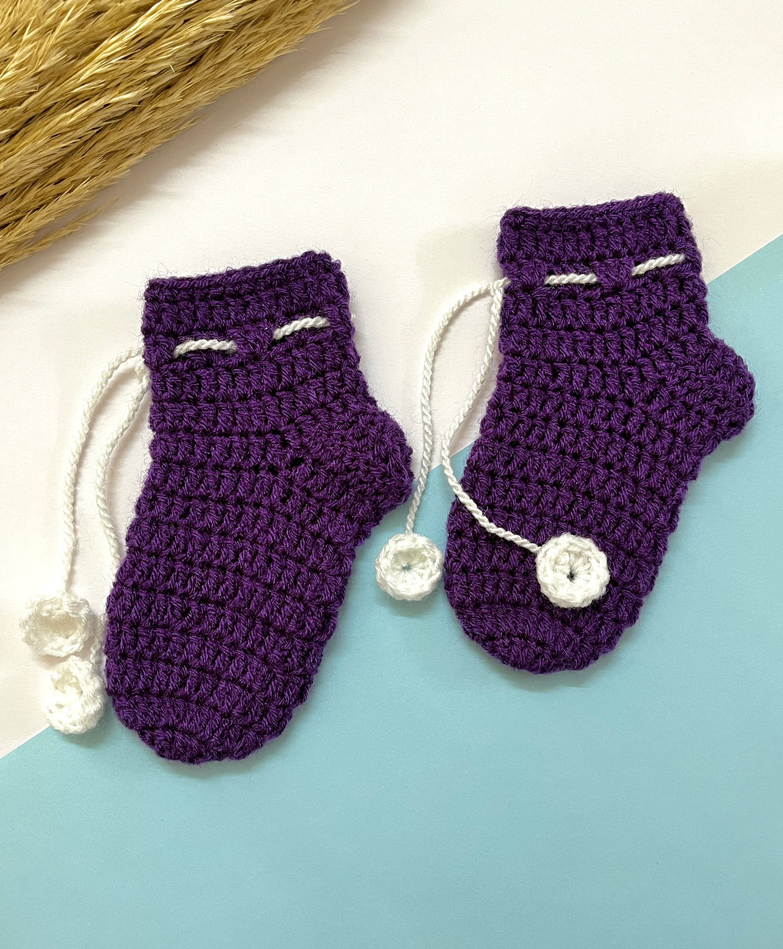 Little Peas Handmade Crochet Designed Socks - Dark Purple-image-38