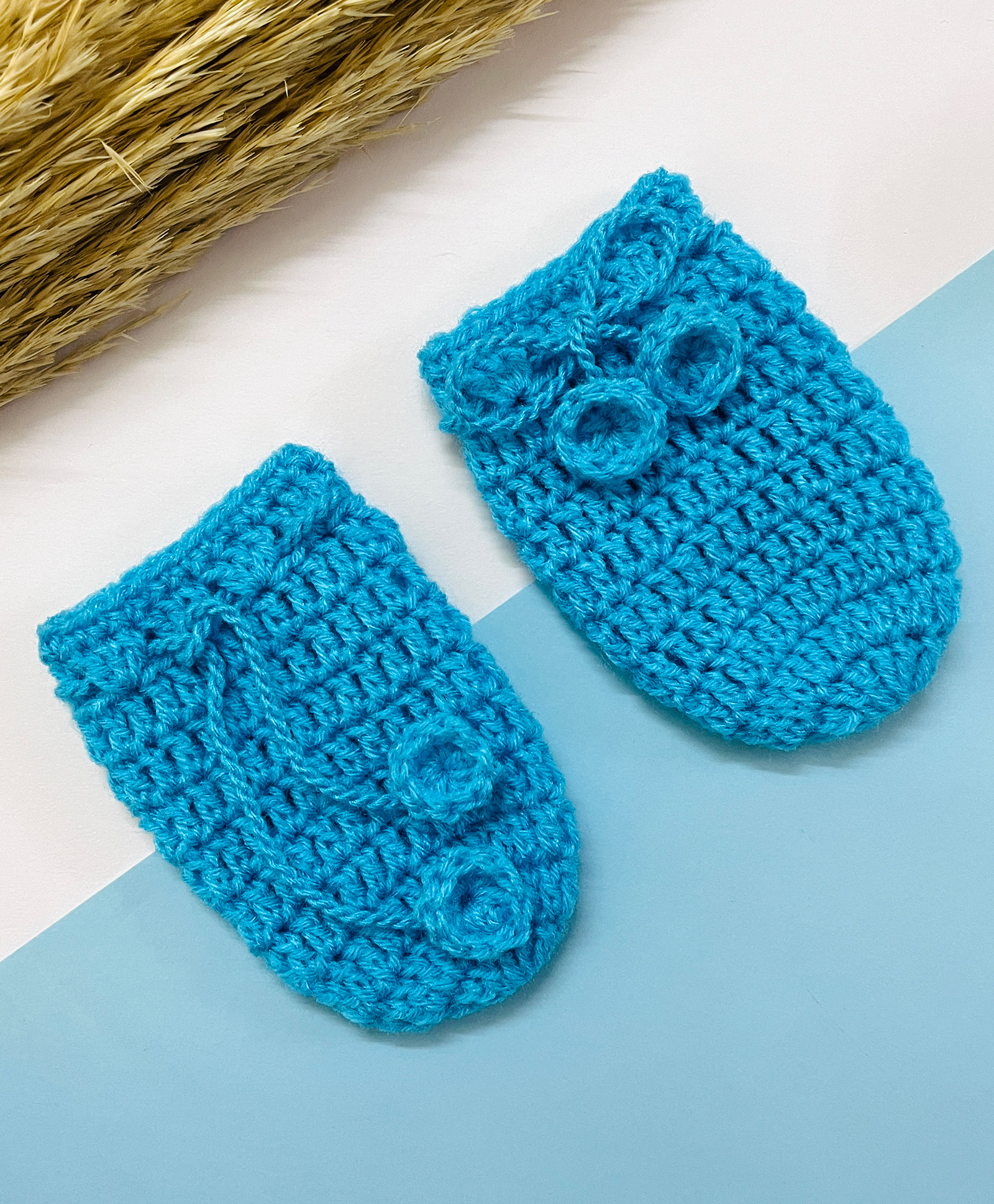 Little Peas Handmade Crochet Designed Mittens - Light Blue-picture-26