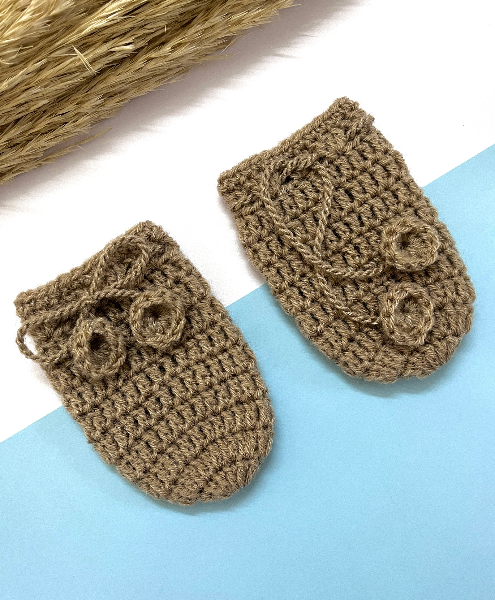 Little Peas Handmade Crochet Designed Mittens - Dark Beige-picture-22
