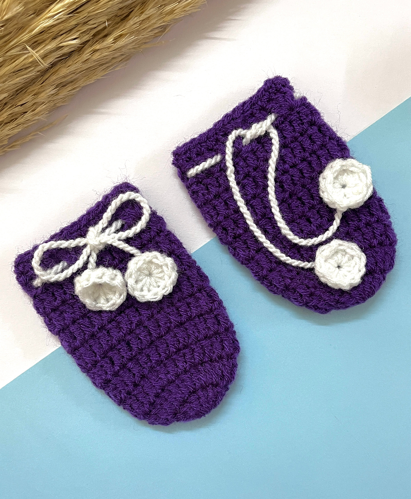 Little Peas Handmade Crochet Designed Mittens - Dark Purple-image-37