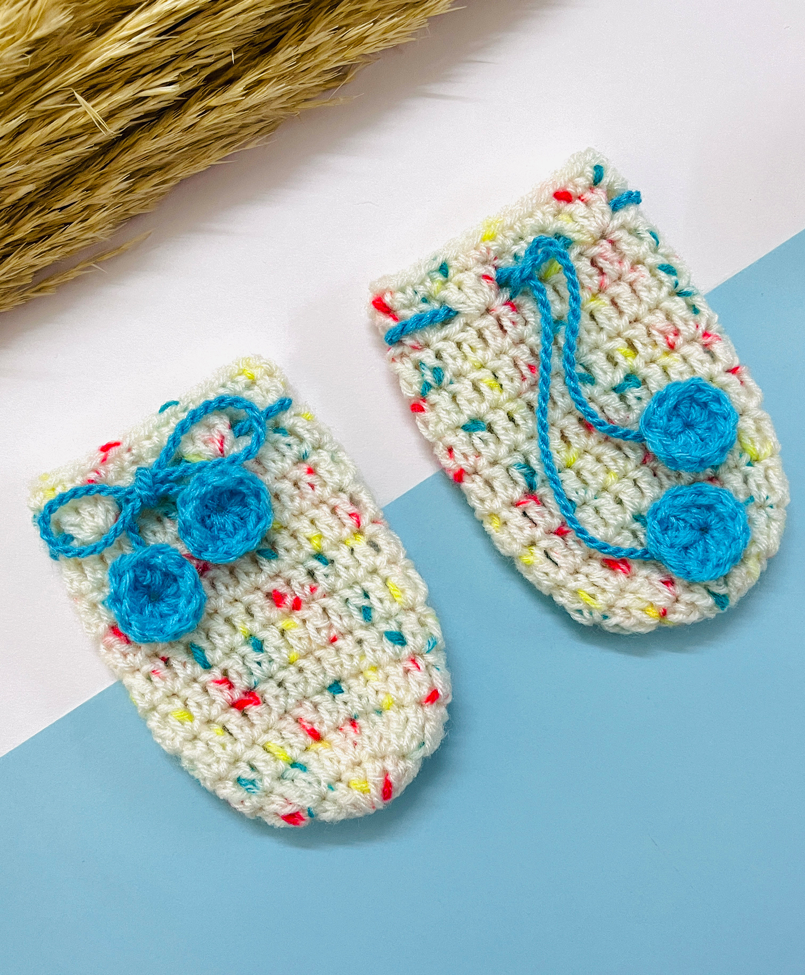 Little Peas Colour Blocked Handmade Crochet Designed Mittens - Multi Colour-image-38