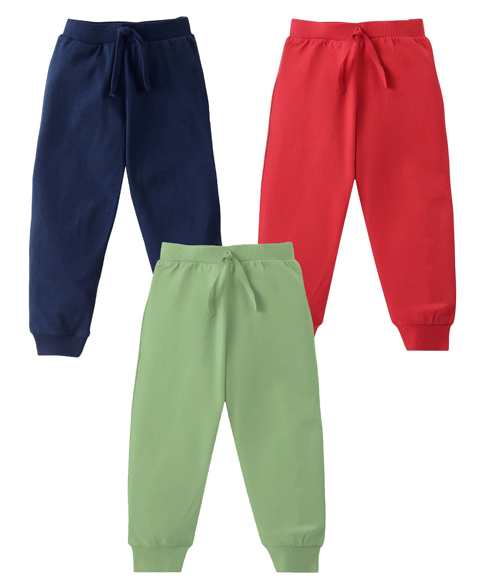 KAVEE Pure Cotton Knit Pack Of 3 Solid Bio Washed Lounge Pants - Olive Green Red & Navy Blue-picture-29