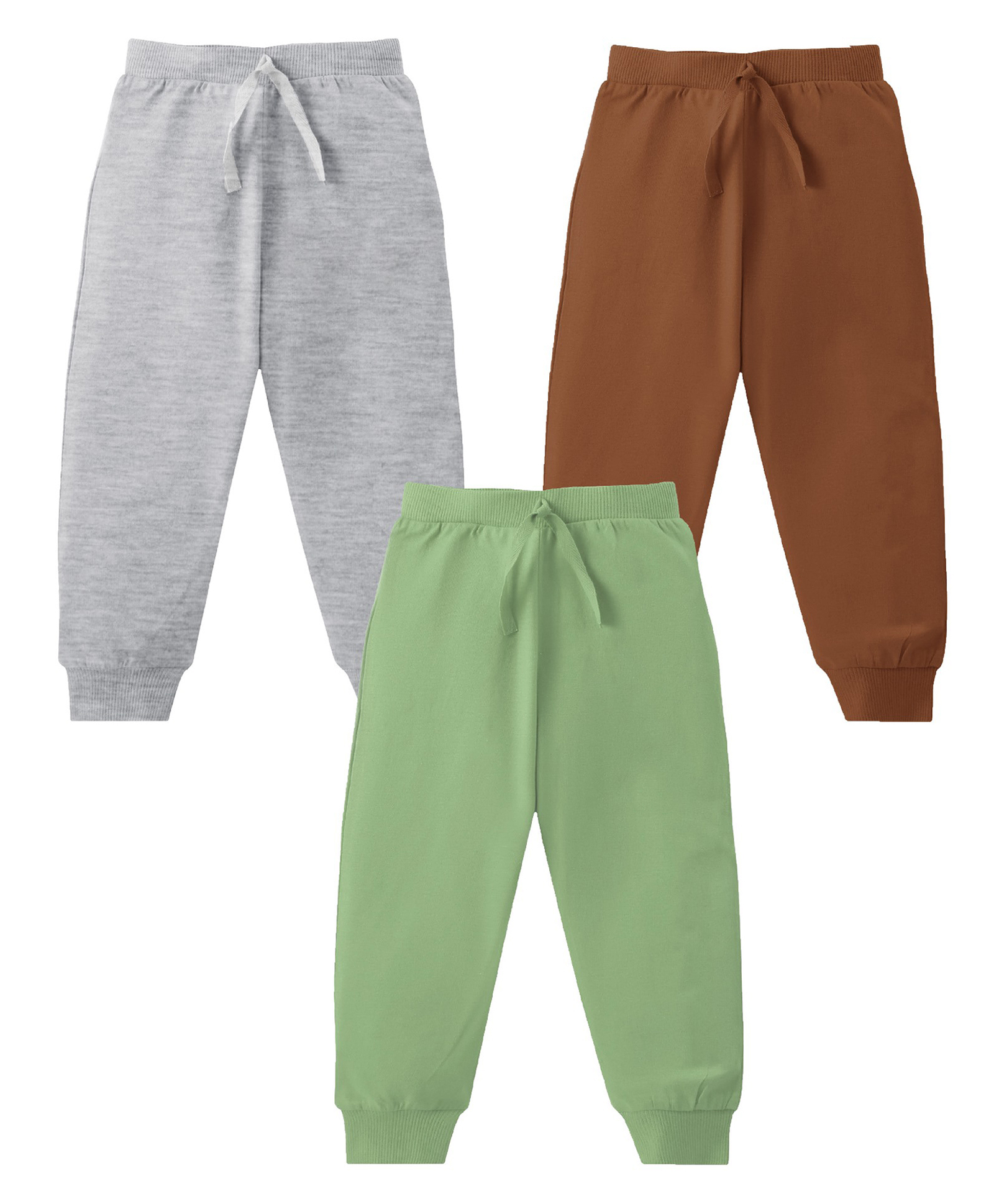 KAVEE Pure Cotton Knit Pack Of 3 Solid Bio Washed Lounge Pants - Olive Green Grey & Brown-picture-35