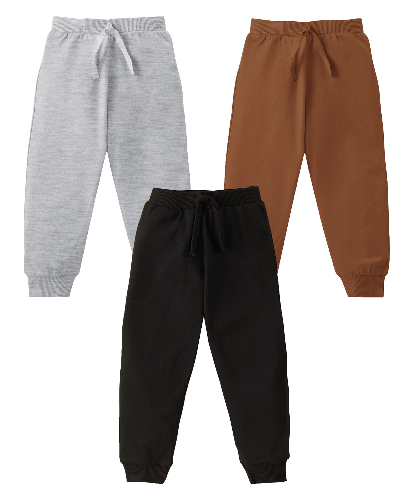 KAVEE Pure Cotton Knit Pack Of 3 Solid Bio Washed Lounge Pants - Grey Brown & Black-picture-27