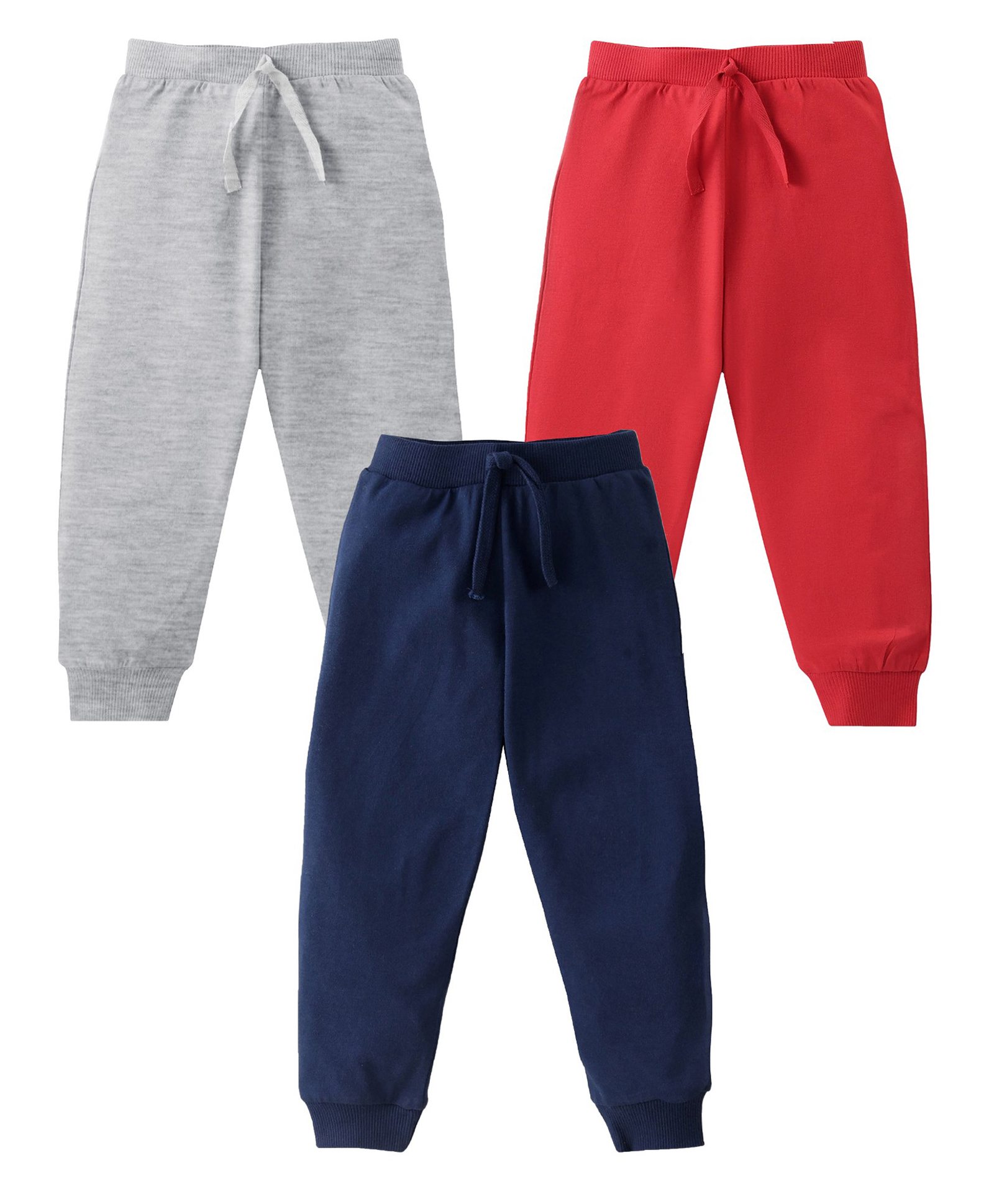 KAVEE Pure Cotton Knit Pack Of 3 Solid Bio Washed Lounge Pants - Red Grey & Navy Blue-image-27