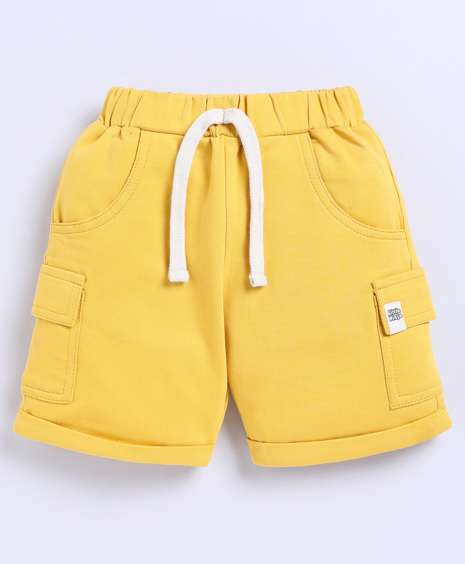 Little Ninja Cotton Knit Solid Cargo Shorts - Yellow-image-1