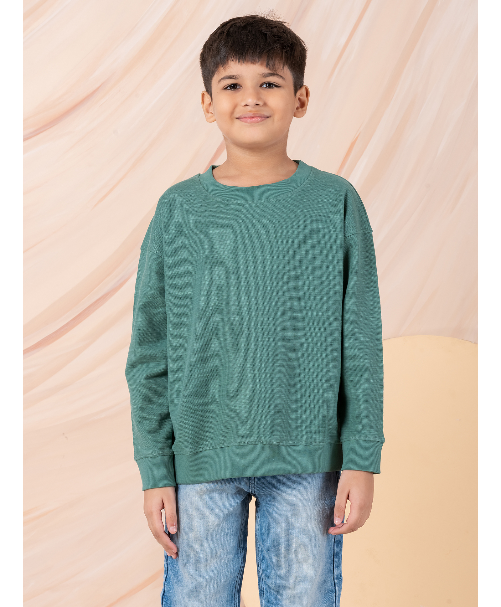 Taatoom Cotton Knit Full Sleeves Solid Light Winter Sweatshirt - Dark Green-picture-13