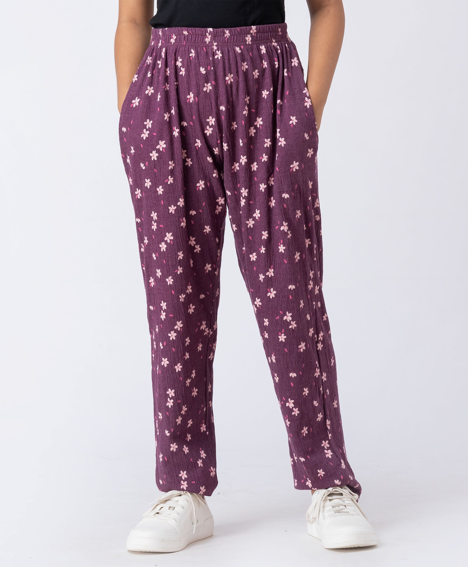 Taatoom Cotton Knit Floral Printed Pant - Purple-picture-11