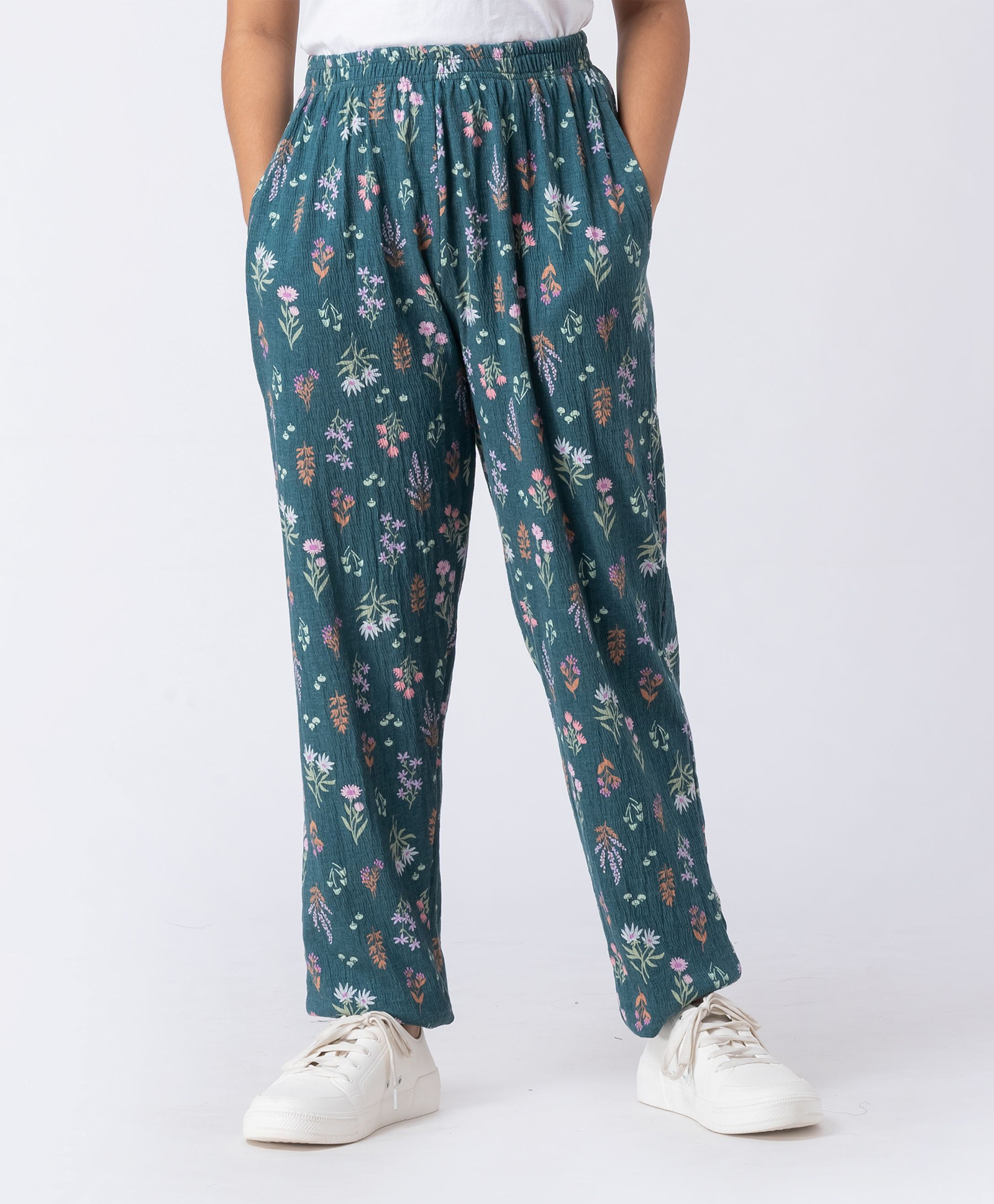 Taatoom Cotton Knit Floral Printed Pant - Bottle Green-picture-18