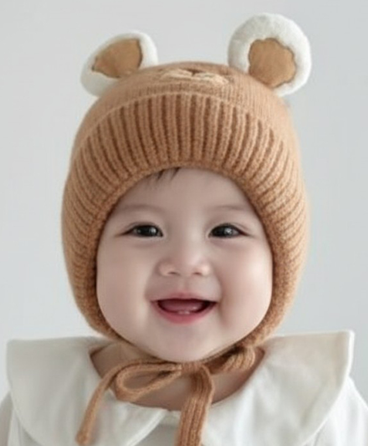 Ziory Woollen Knit Bear Ear Applique Detailed Cap - Brown - Circumference - 46-50 cm-picture-21