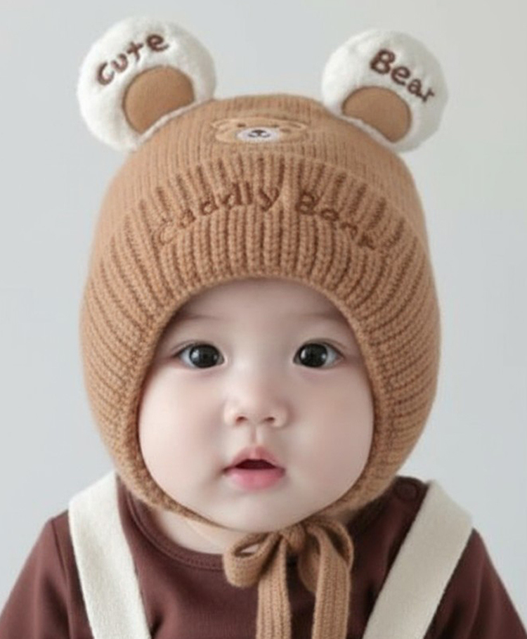 Ziory Woollen Teddy Bear Embroidered & Ear Applique Detailed Cap - Brown - Circumference - 46-50 Cm-picture-14