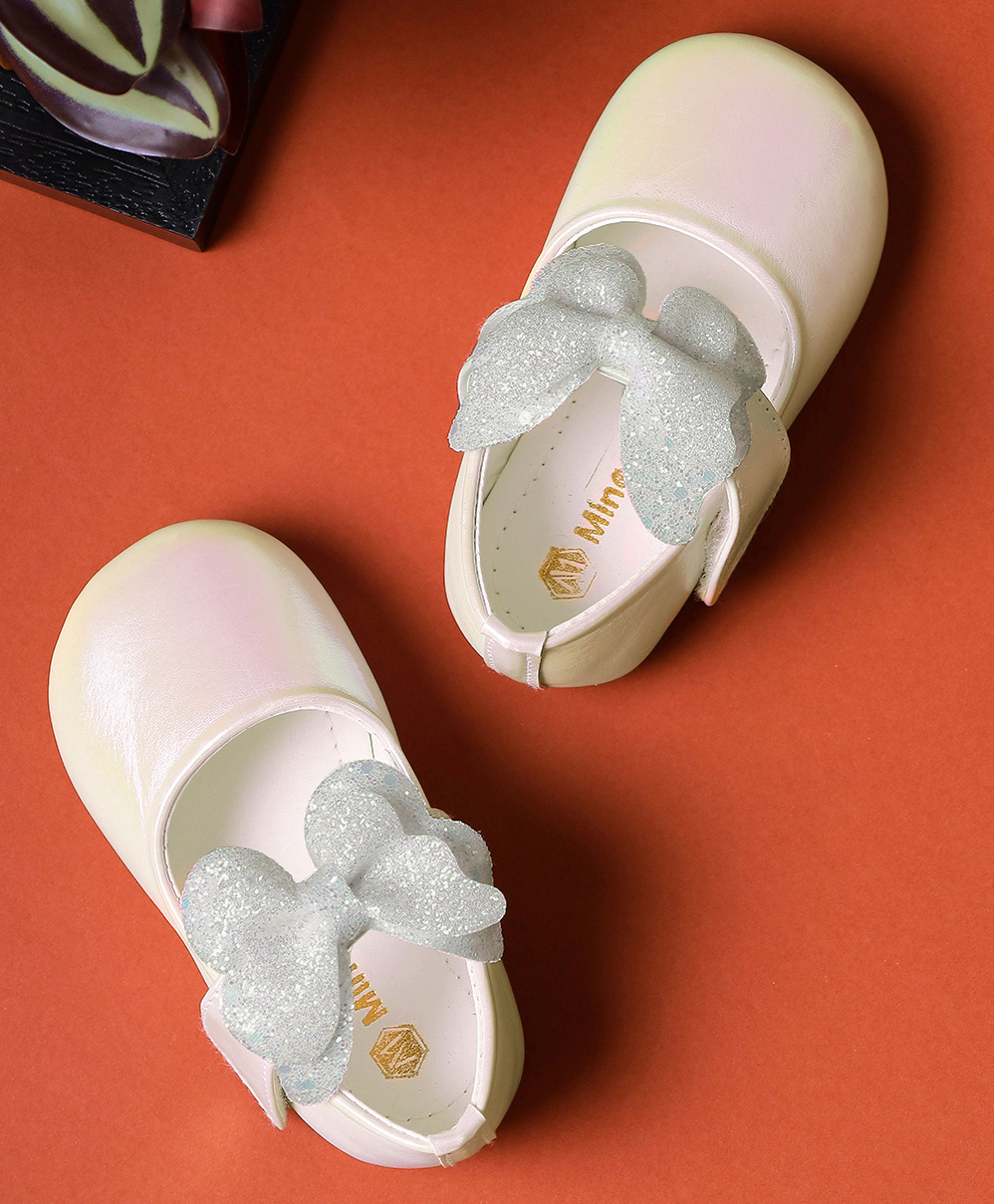 Mine Sole Shimmered Bow Applique Detailed Mary Jane Ballerinas - Silver-image-43