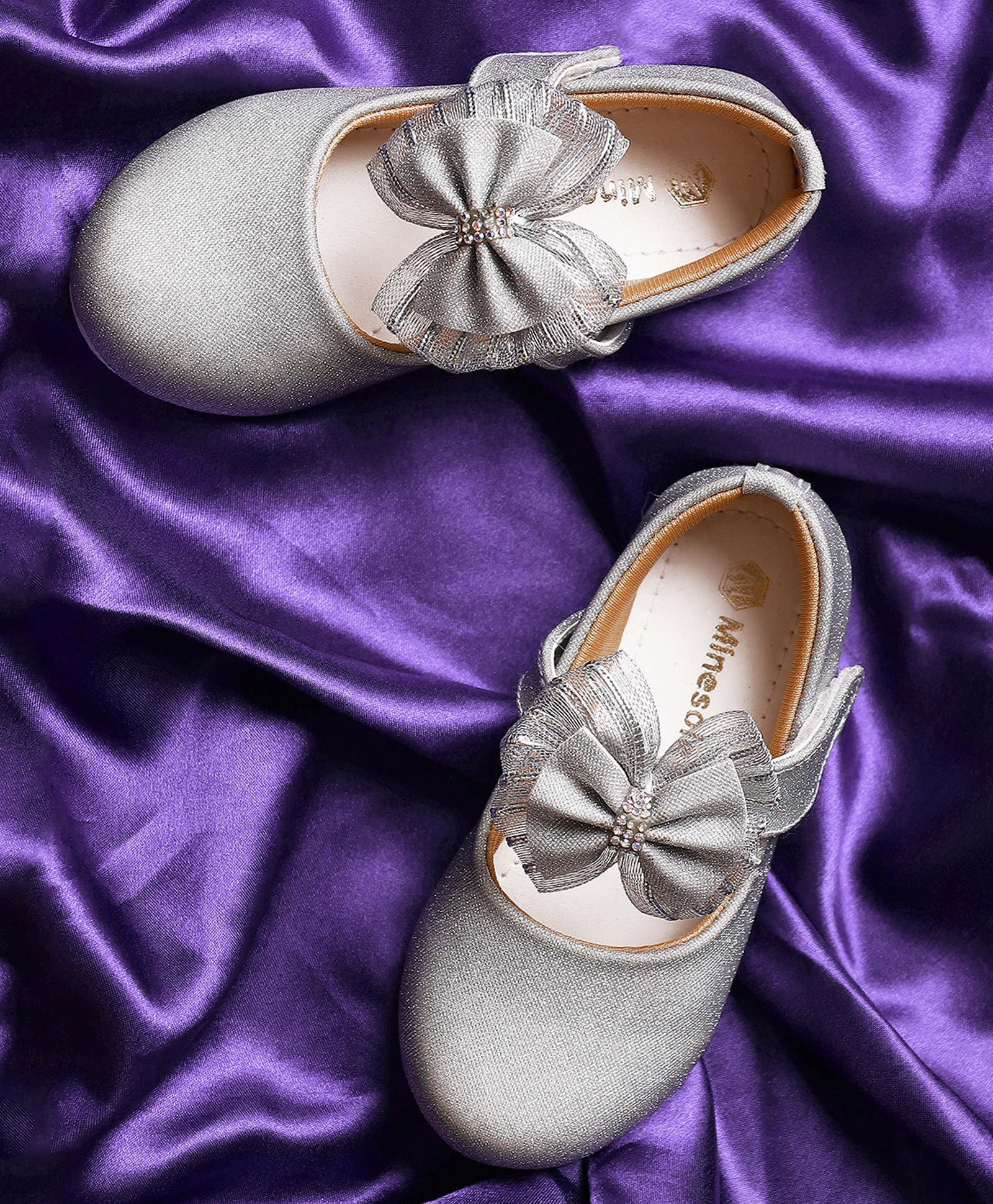 Mine Sole Shimmered Bow Applique Detailed Mary Jane Ballerinas - Silver-image-49